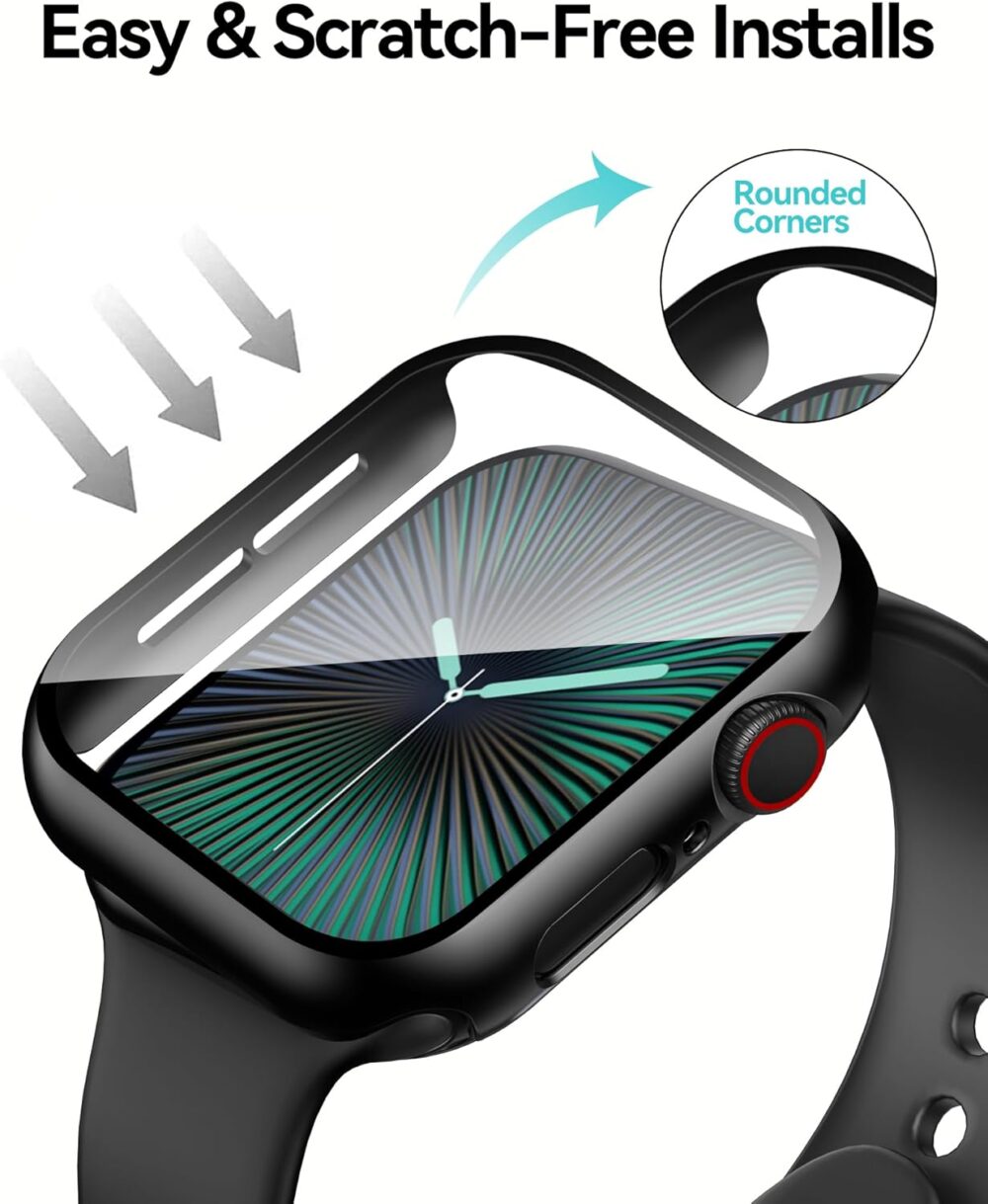 Smiling 2 Pack Case Built in Tempered Glass Screen Protector Compatible with Apple Watch SE 2/SE/Series 6/Series 5/Series 4 44mm, Hard PC Case Overall Protective Cover- Black - Image 5