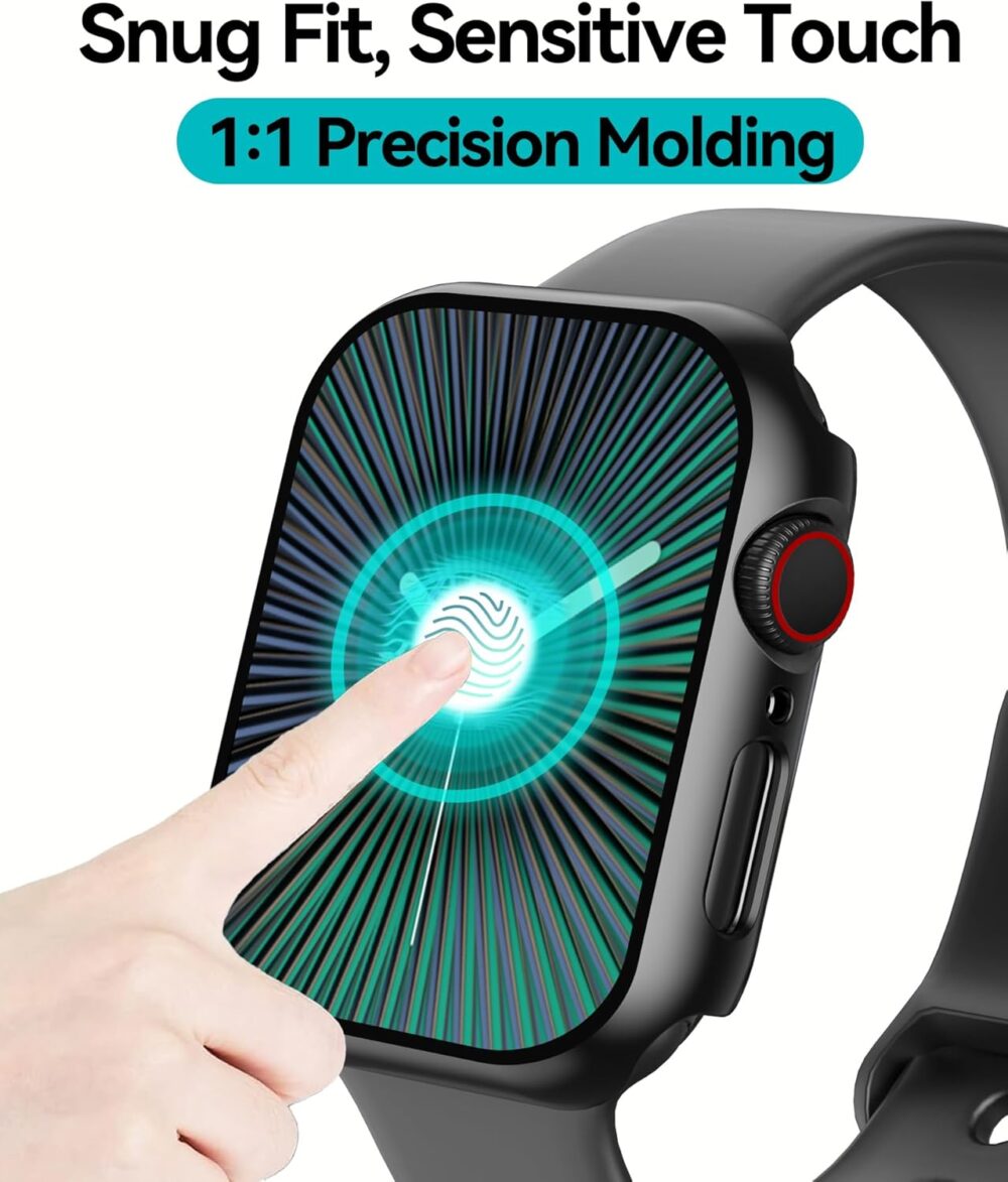 Smiling 2 Pack Case Built in Tempered Glass Screen Protector Compatible with Apple Watch SE 2/SE/Series 6/Series 5/Series 4 44mm, Hard PC Case Overall Protective Cover- Black - Image 6