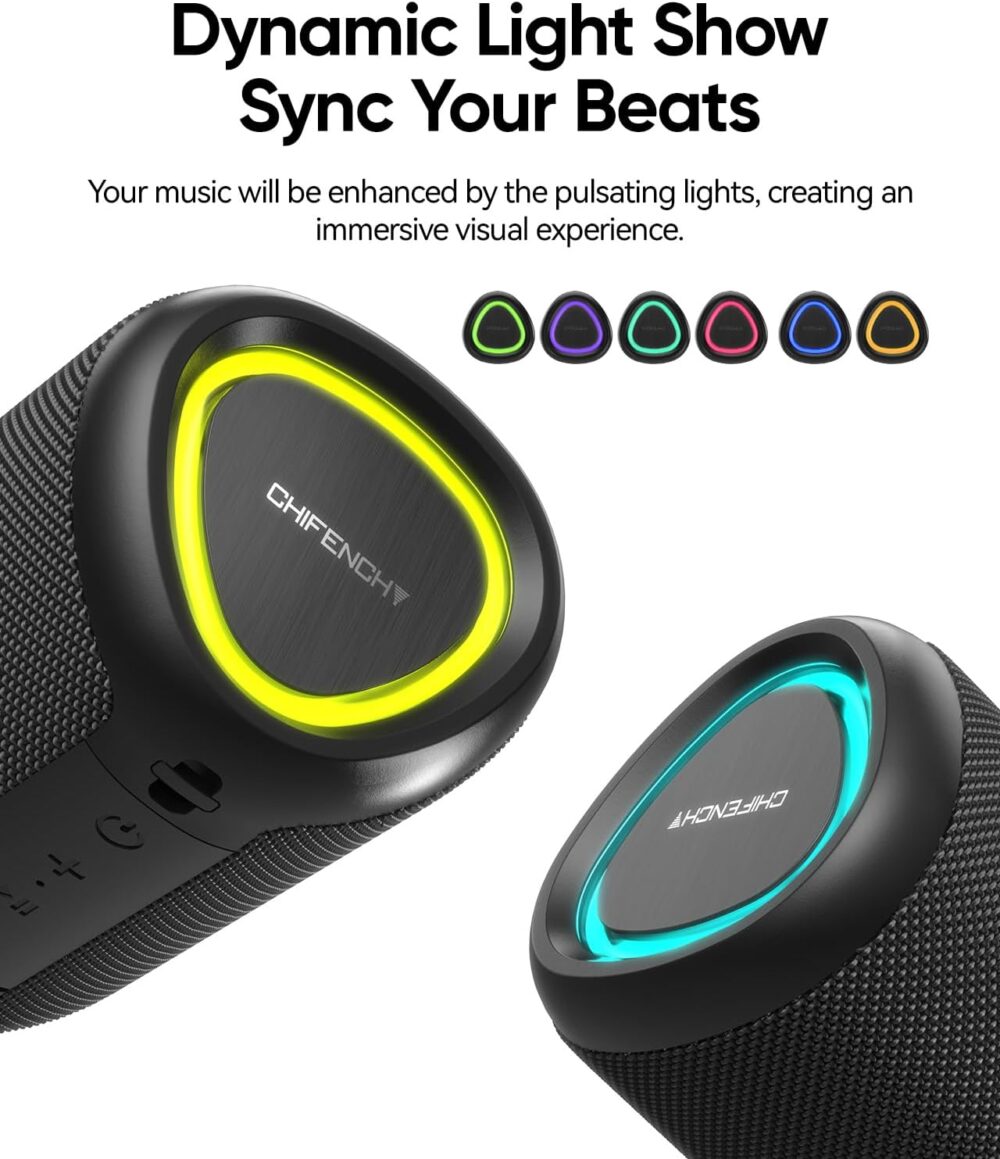 Portable Bluetooth Speaker with Lights, Powerful Crystal Clear Sound, IPX5 Waterproof, All Day Playtime, AUX&TF-Card Input, Bluetooth 5.3, TWS Paring, Small Wireless Speaker for Outdoor, Gift Ideas - Image 4