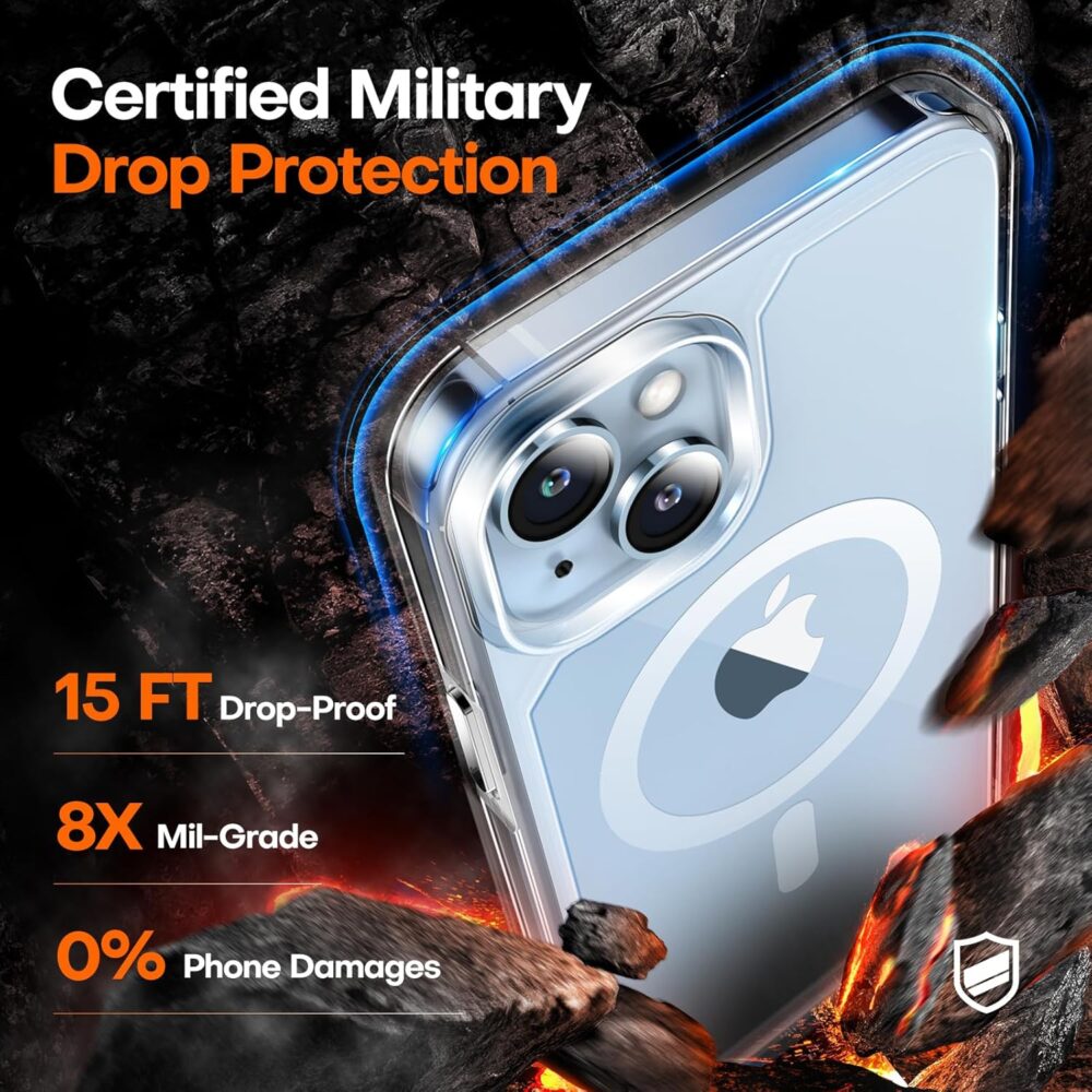 TAURI for iPhone 15 Case, [3 in 1] 1X Clear Case [Compatible with MagSafe] with 2X Screen Protector, [15 FT Military Grade Drop Protection] Shockproof Slim Phone Case for iPhone 15 - Image 4