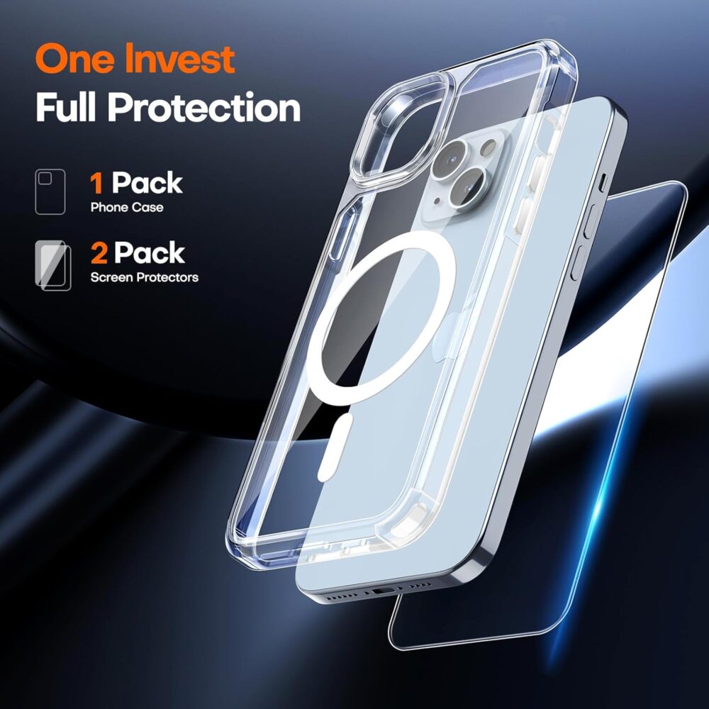 TAURI for iPhone 15 Case, [3 in 1] 1X Clear Case [Compatible with MagSafe] with 2X Screen Protector, [15 FT Military Grade Drop Protection] Shockproof Slim Phone Case for iPhone 15 - Image 5