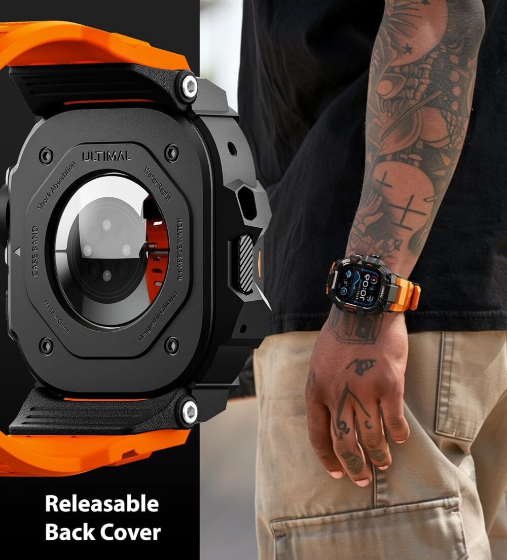 ULTIMAL Rugged Case with Band for Apple Watch 49mm,Compatible with Apple Watch Ultra/Ultra 2, Military Grade Shockproof Bumper Cover for iWatch Tactical Band Men (49mm,Orange) - Image 5