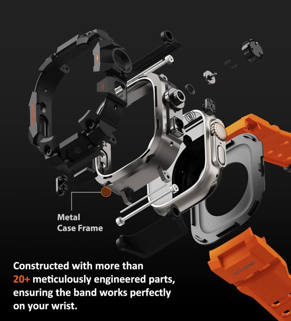 ULTIMAL Rugged Case with Band for Apple Watch 49mm,Compatible with Apple Watch Ultra/Ultra 2, Military Grade Shockproof Bumper Cover for iWatch Tactical Band Men (49mm,Orange) - Image 6