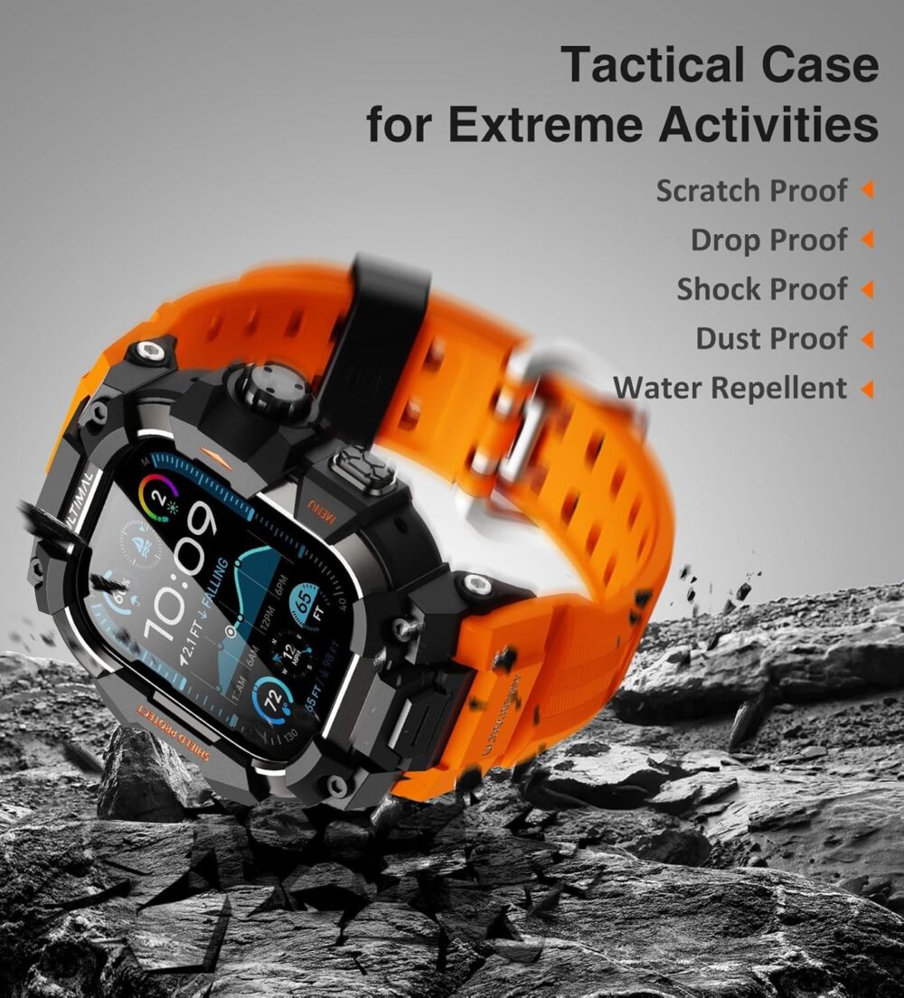 ULTIMAL Rugged Case with Band for Apple Watch 49mm,Compatible with Apple Watch Ultra/Ultra 2, Military Grade Shockproof Bumper Cover for iWatch Tactical Band Men (49mm,Orange) - Image 7