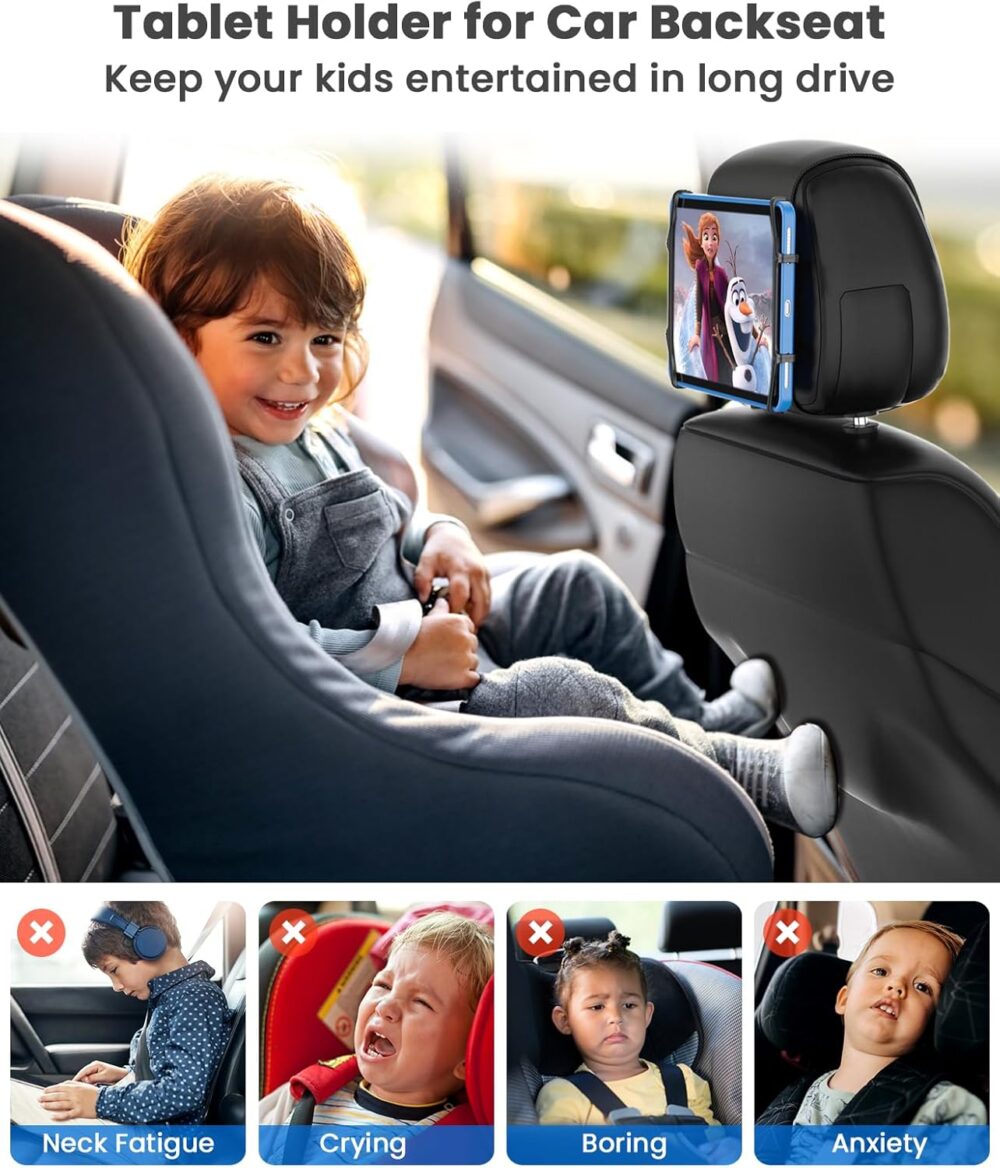 WONNIE Tablet Holder for Car, Upgraded iPad Holder for Car Mount Headrest, iPad Mount Back Seat for Kids with Anti-Slip Strap, Silicone Holding Net/Fits All 7-12.9'' Tablets - Image 3