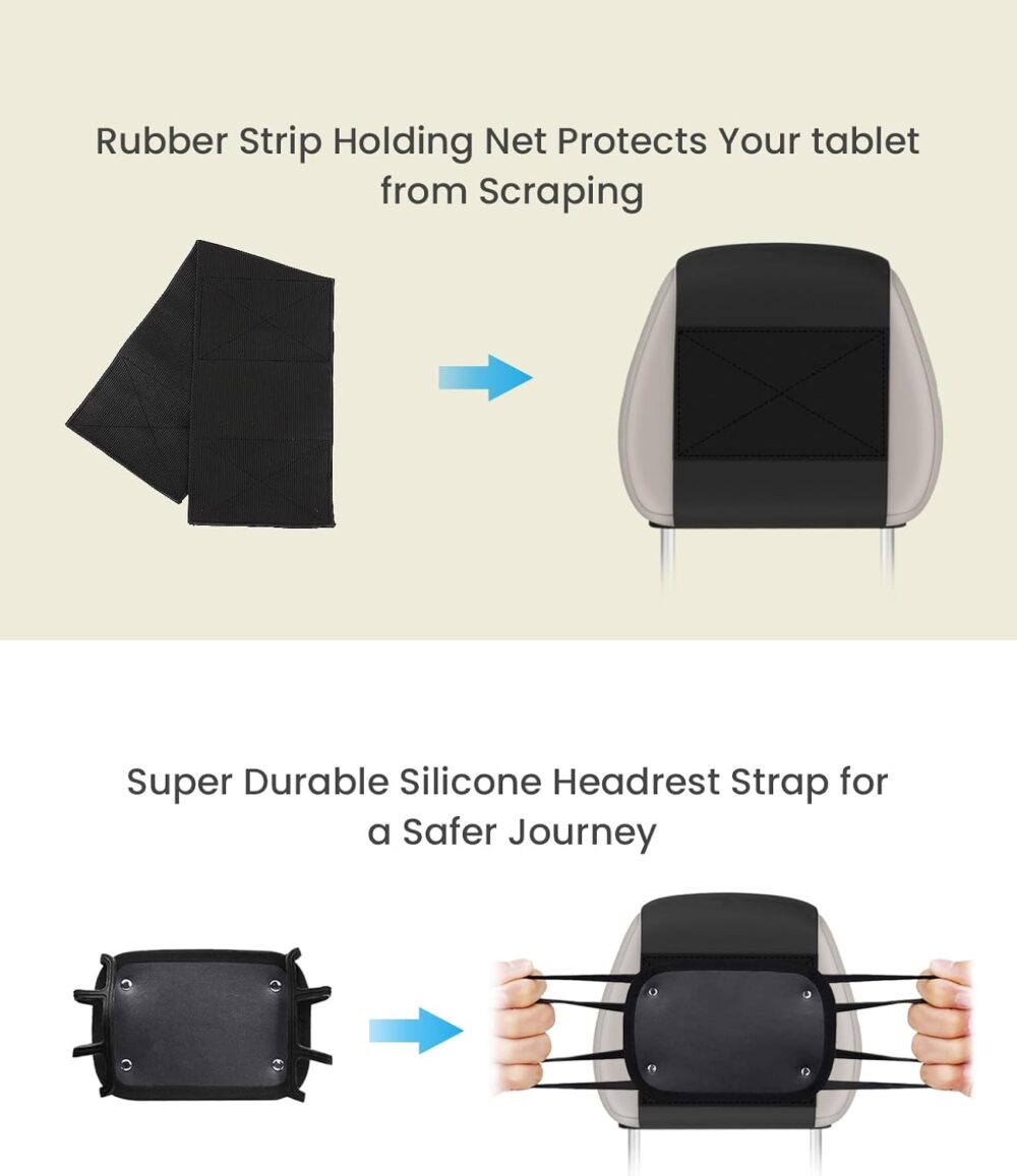 WONNIE Tablet Holder for Car, Upgraded iPad Holder for Car Mount Headrest, iPad Mount Back Seat for Kids with Anti-Slip Strap, Silicone Holding Net/Fits All 7-12.9'' Tablets - Image 5