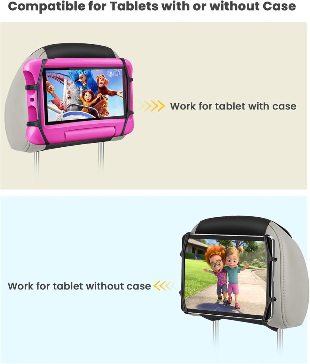 WONNIE Tablet Holder for Car, Upgraded iPad Holder for Car Mount Headrest, iPad Mount Back Seat for Kids with Anti-Slip Strap, Silicone Holding Net/Fits All 7-12.9'' Tablets - Image 6