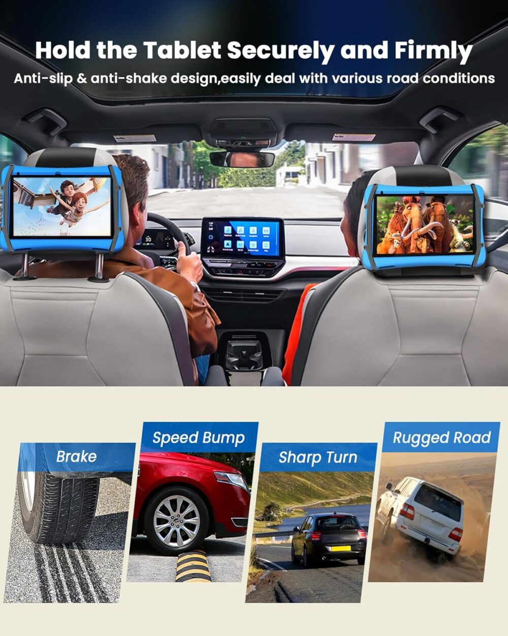 WONNIE Tablet Holder for Car, Upgraded iPad Holder for Car Mount Headrest, iPad Mount Back Seat for Kids with Anti-Slip Strap, Silicone Holding Net/Fits All 7-12.9'' Tablets - Image 8
