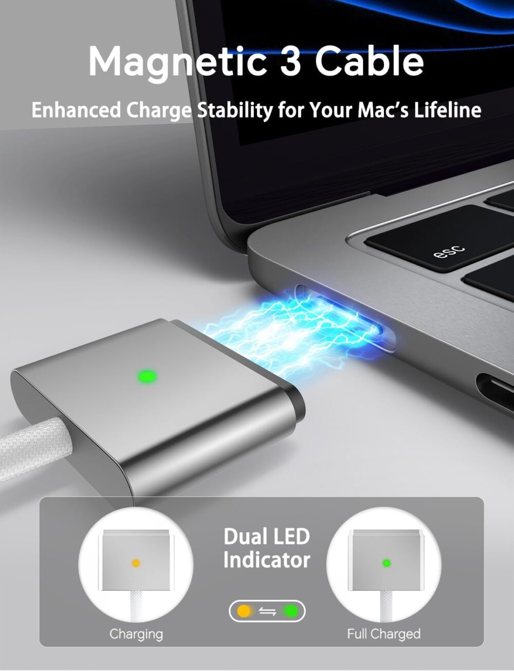 Charger for MacBook Air 13/15" (M1-M3, 2021-2025) & MacBook Pro 14" (M1-M4)70W Type C Power Adapter Includes 6.6FT C to Magnetic 3 Cable LED, Powerful Connection Between 20021-2025 (Original Quality) - Image 4