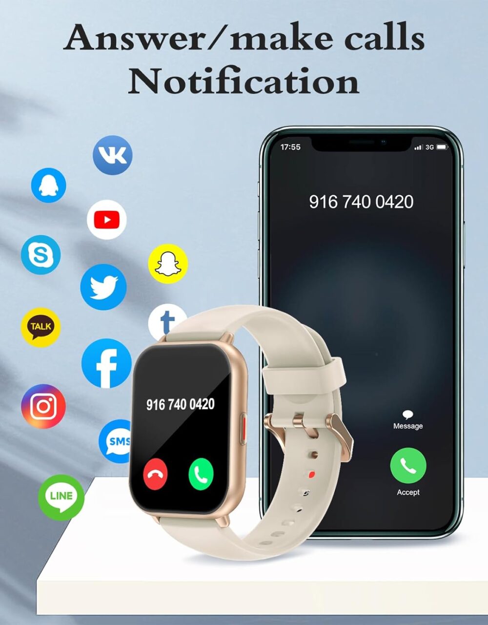 RUIMEN Smart Watches for Women Men (Answer/Make Calls, 2 Bands Included), 1.8" Smartwatch for iOS/Android Phones, Fitness Tracker Heart Rate/Sleep Monitor Digital Watch Waterproof Milky White - Image 3