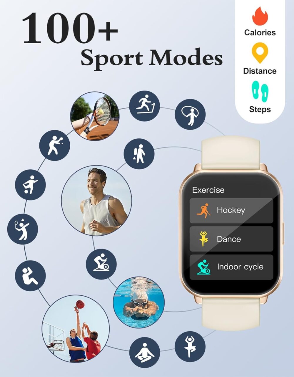 RUIMEN Smart Watches for Women Men (Answer/Make Calls, 2 Bands Included), 1.8" Smartwatch for iOS/Android Phones, Fitness Tracker Heart Rate/Sleep Monitor Digital Watch Waterproof Milky White - Image 4