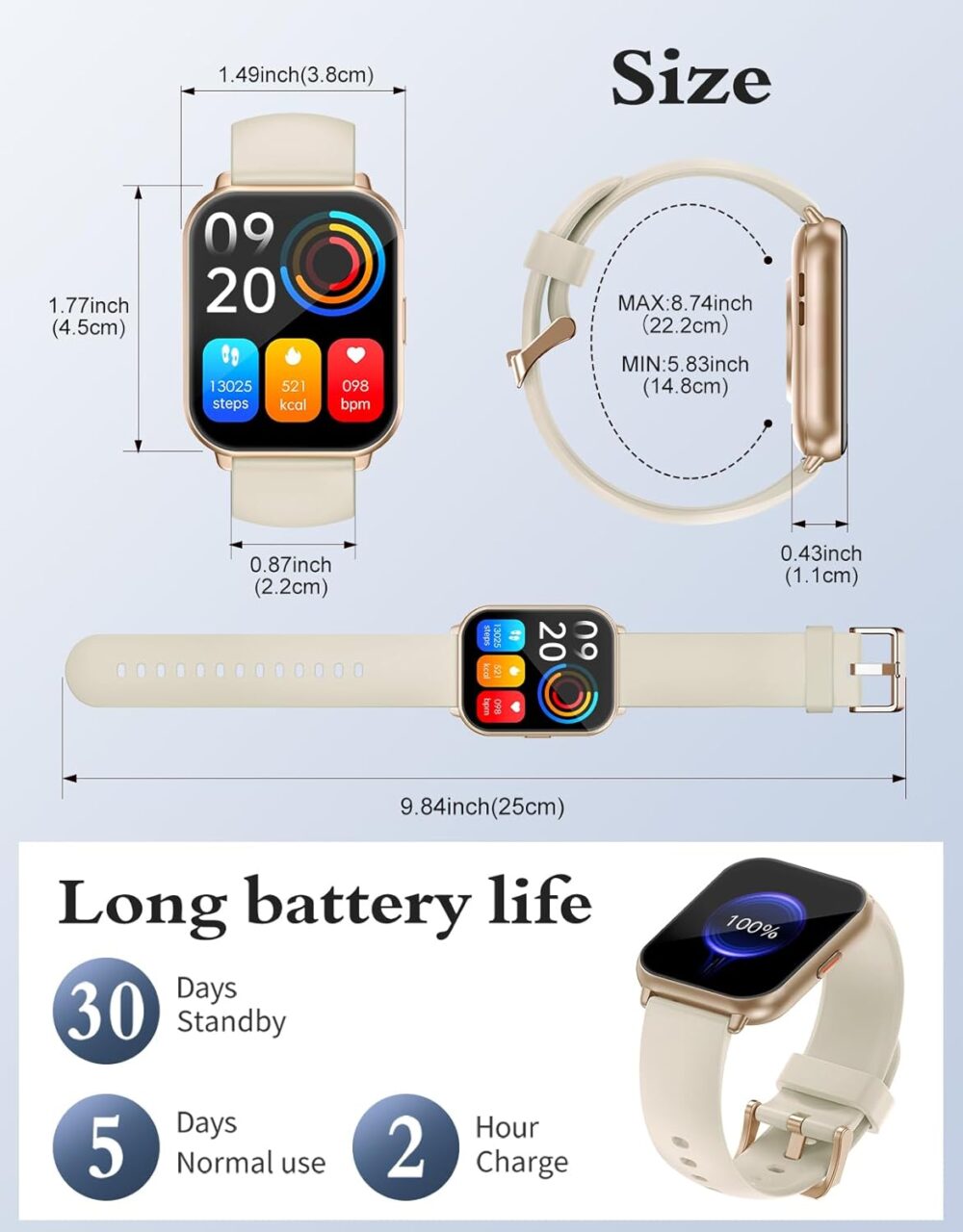 RUIMEN Smart Watches for Women Men (Answer/Make Calls, 2 Bands Included), 1.8" Smartwatch for iOS/Android Phones, Fitness Tracker Heart Rate/Sleep Monitor Digital Watch Waterproof Milky White - Image 8