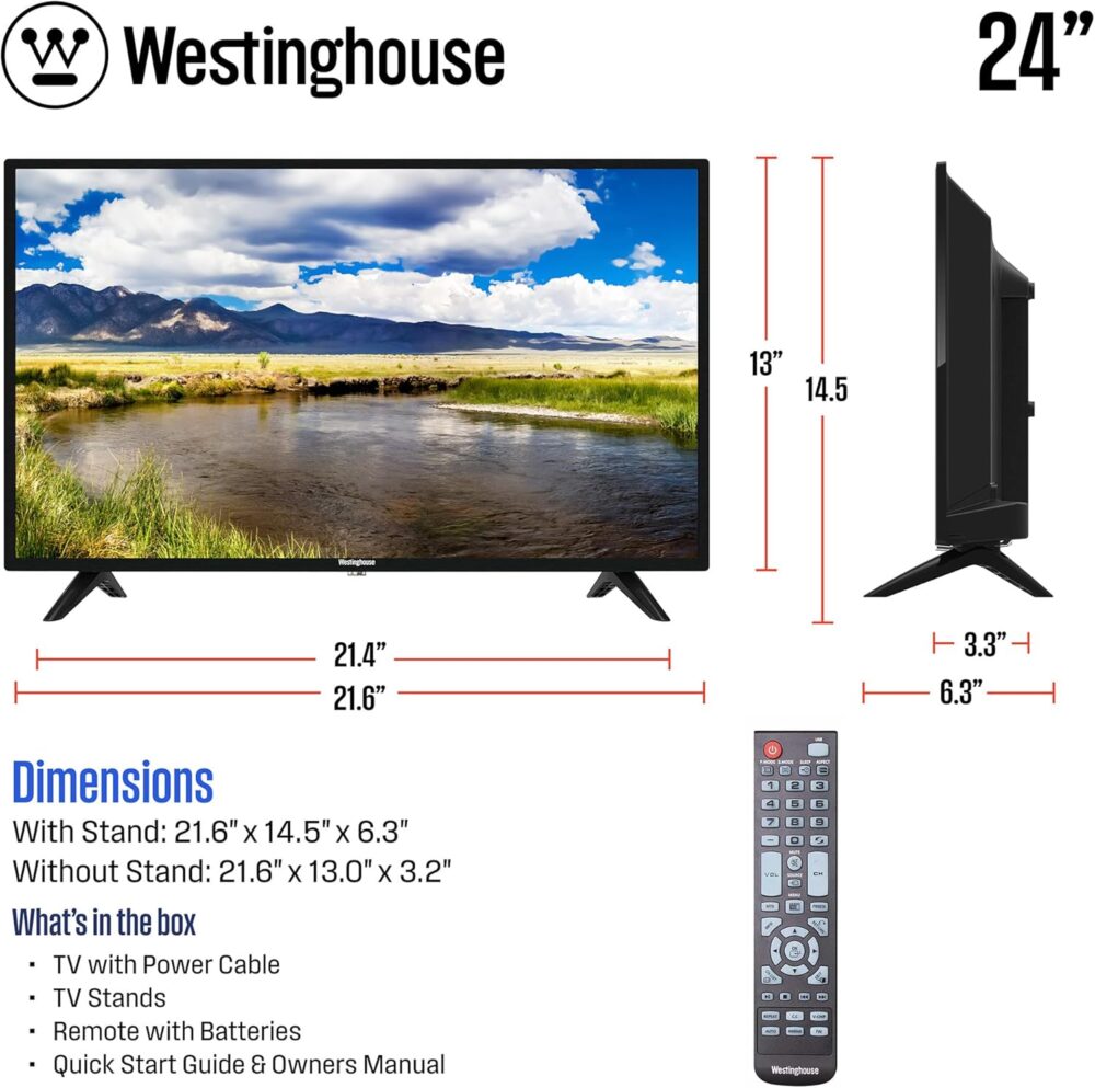 Westinghouse 24 Inch TV, 720p HD LED Small Flat Screen Non-Smart Television with HDMI, USB, VGA, & V-Chip Parental Controls, Monitor for Home, Kitchen, RV Camper, or Office - Image 5