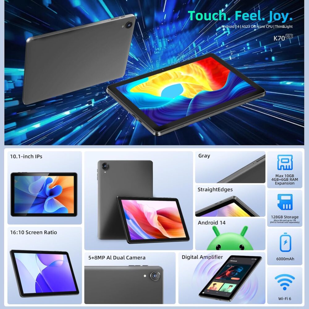 Tablet 10 inch Android 14 Tablets, Octa Core 1280 * 800 IPS HD Display Android Tablet, 10GB RAM+128GB ROM(Expand to 1TB), Unisoc A523 CPU, 5G/2.4G WiFi, 5MP+8MP Camera - Image 3
