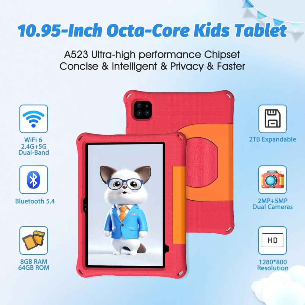 Kids Tablet 11 Inch Android 14 Toddler Tablet 8GB+64GB Octa-Core 8000mAh Battery with EVA Case, YouTube, WiFi 6, Parental Control, GMS, Rose Red - Image 3