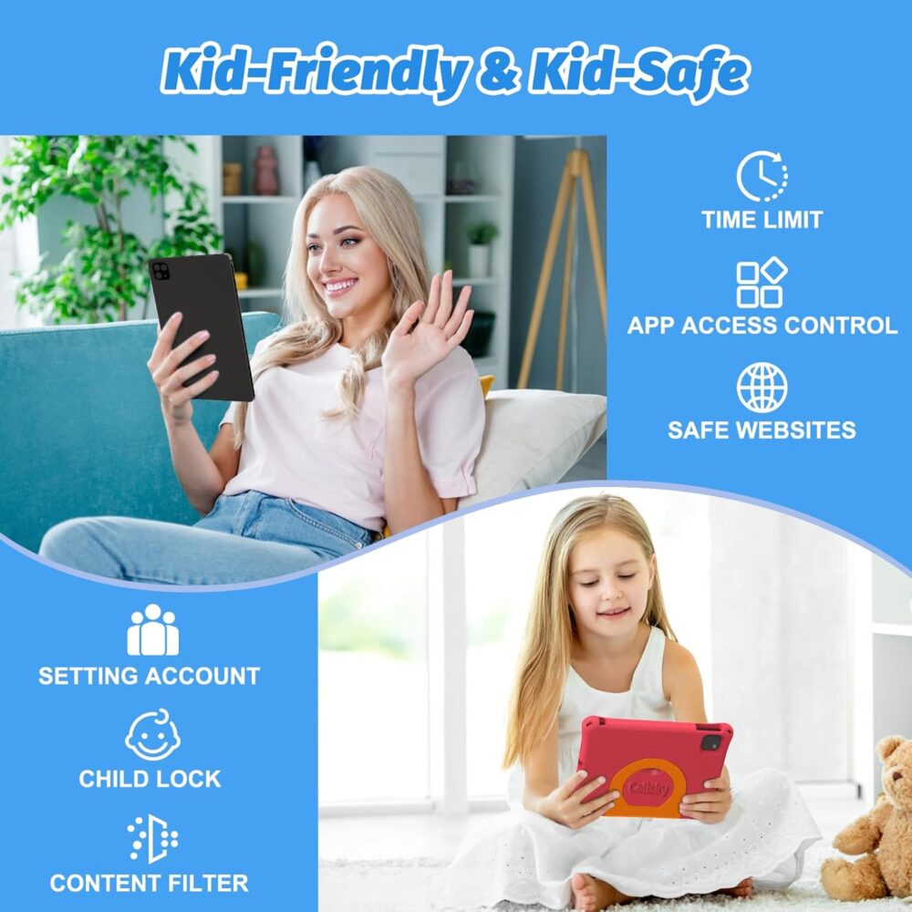 Kids Tablet 11 Inch Android 14 Toddler Tablet 8GB+64GB Octa-Core 8000mAh Battery with EVA Case, YouTube, WiFi 6, Parental Control, GMS, Rose Red - Image 4