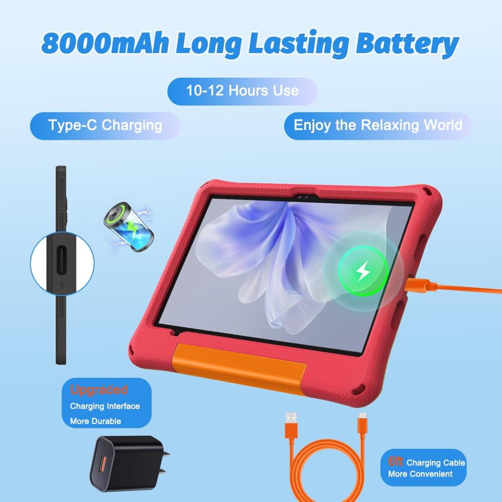 Kids Tablet 11 Inch Android 14 Toddler Tablet 8GB+64GB Octa-Core 8000mAh Battery with EVA Case, YouTube, WiFi 6, Parental Control, GMS, Rose Red - Image 6
