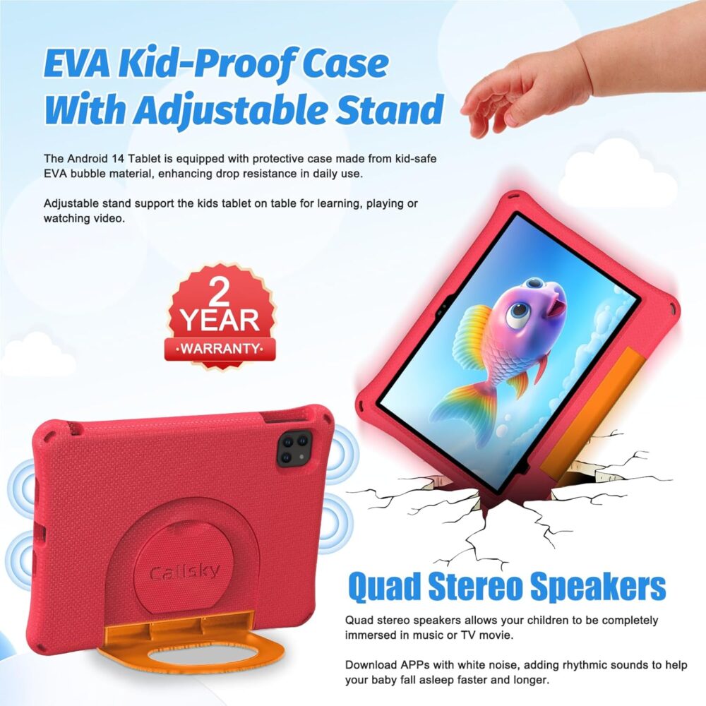 Kids Tablet 11 Inch Android 14 Toddler Tablet 8GB+64GB Octa-Core 8000mAh Battery with EVA Case, YouTube, WiFi 6, Parental Control, GMS, Rose Red - Image 7
