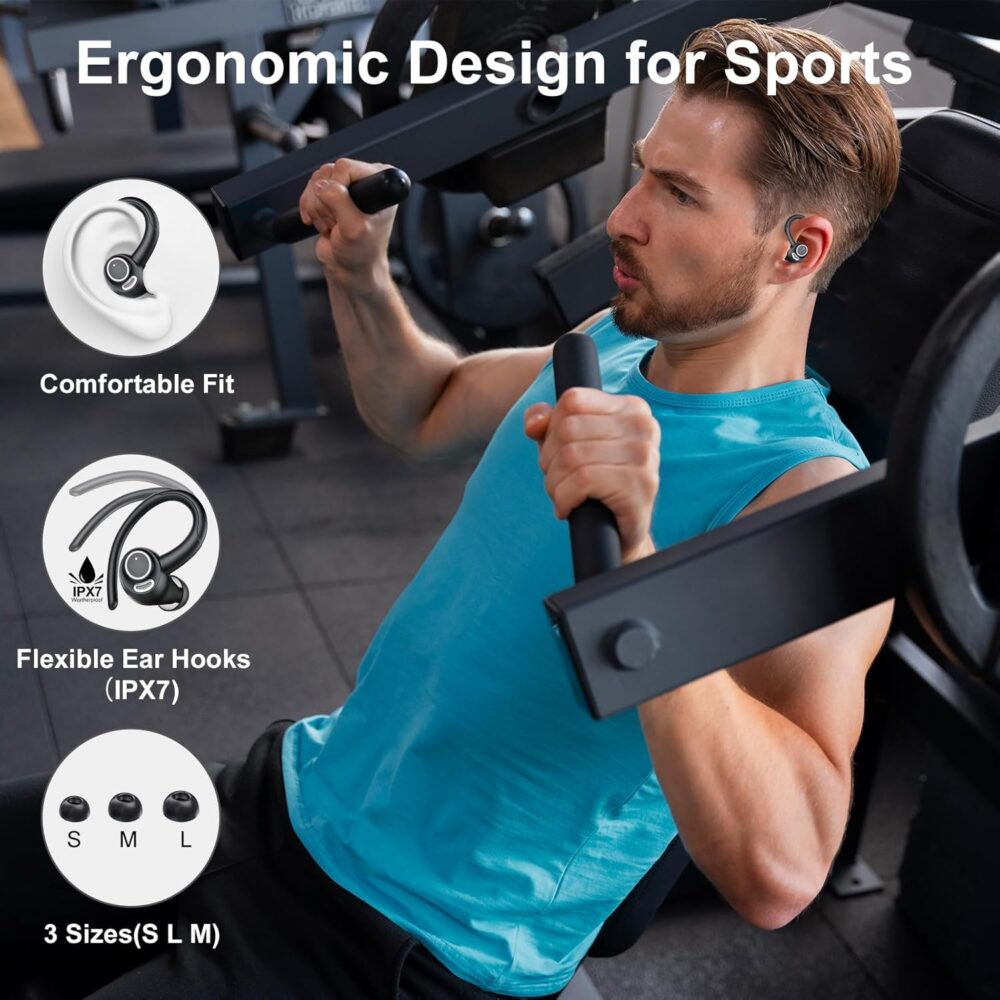 Headphones Wireless Earbuds Sport, Bluetooth 5.3 Over Ear Buds Stereo Deep Bass Headset with Earhooks, 48H Wireless Earphones with HD Mic, IP7 Waterproof Earbud for Sports/Running/Workout - Image 3