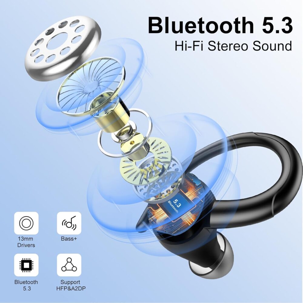Headphones Wireless Earbuds Sport, Bluetooth 5.3 Over Ear Buds Stereo Deep Bass Headset with Earhooks, 48H Wireless Earphones with HD Mic, IP7 Waterproof Earbud for Sports/Running/Workout - Image 4