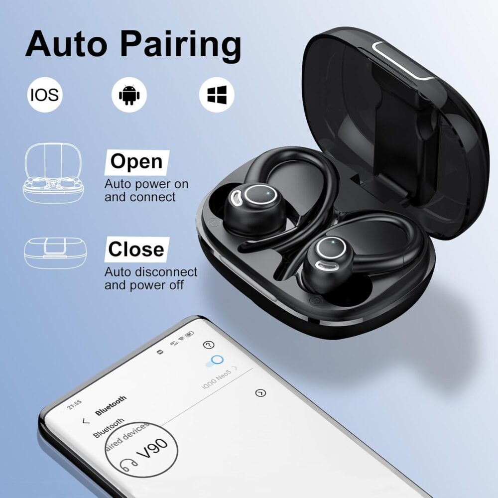 Headphones Wireless Earbuds Sport, Bluetooth 5.3 Over Ear Buds Stereo Deep Bass Headset with Earhooks, 48H Wireless Earphones with HD Mic, IP7 Waterproof Earbud for Sports/Running/Workout - Image 7