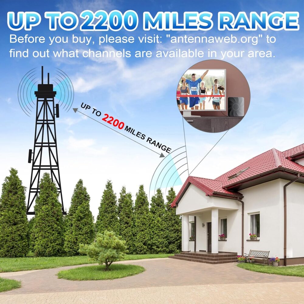 2025 Digital Antenna for Smart TV Indoor, 2200+ Miles Long Range HD TV Antenna for Local Channels with Signal Booster Amplifier, Support 8K 4K 1080p for All TVs - 38FT Coax Cable - Image 3