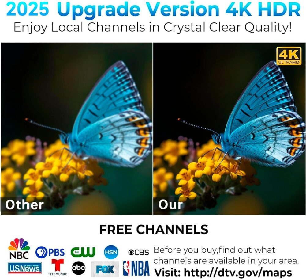 2025 Digital Antenna for Smart TV Indoor, 2200+ Miles Long Range HD TV Antenna for Local Channels with Signal Booster Amplifier, Support 8K 4K 1080p for All TVs - 38FT Coax Cable - Image 5