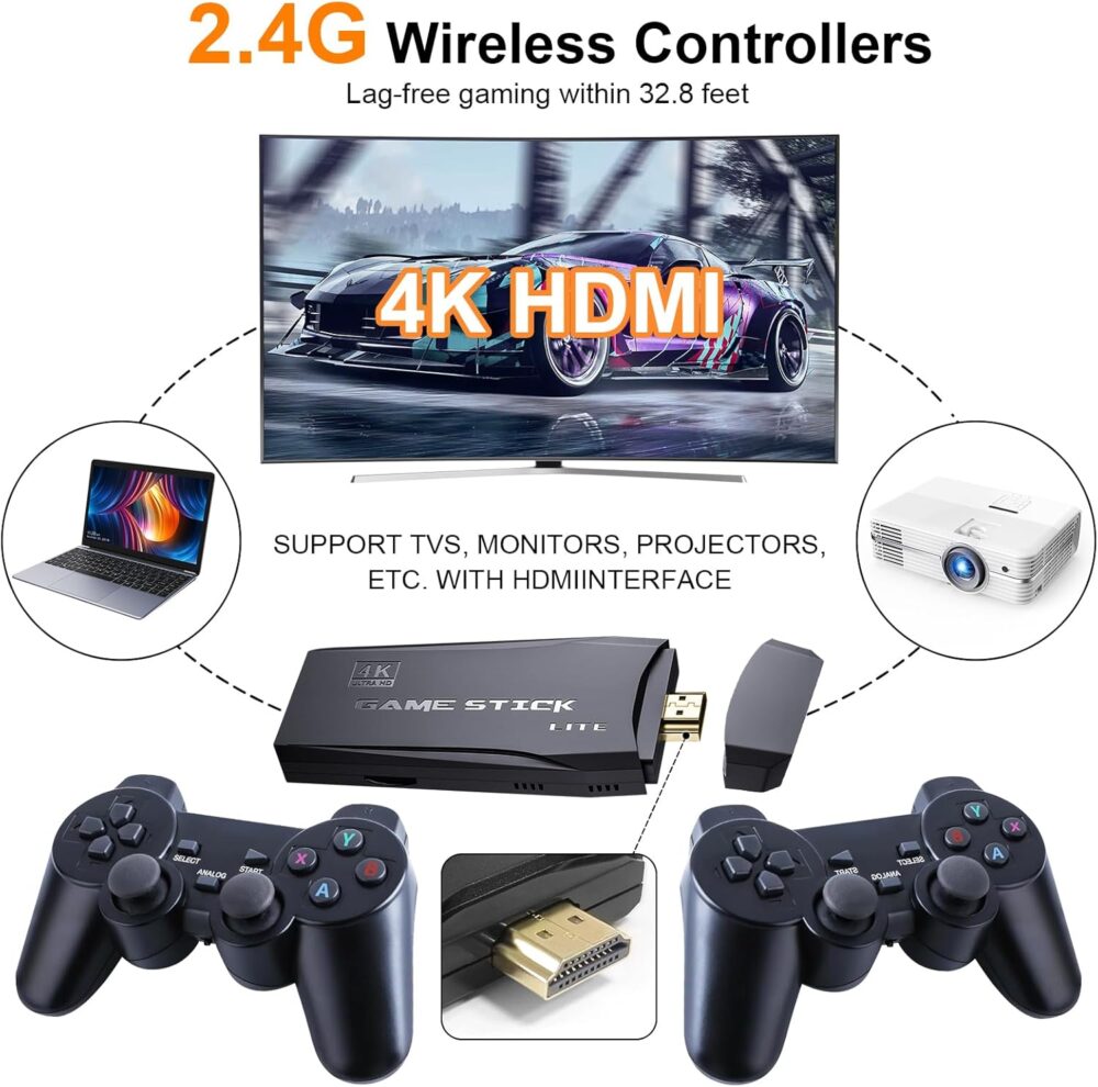 Upgraded Retro Gaming Console, Nostalgia Stick Game with 15 Built-In Emulators, Over 20,000 Games, 4K HDMI Output, 2.4GHz Wireless Controller for TV – Plug and Play (64G) - Image 4