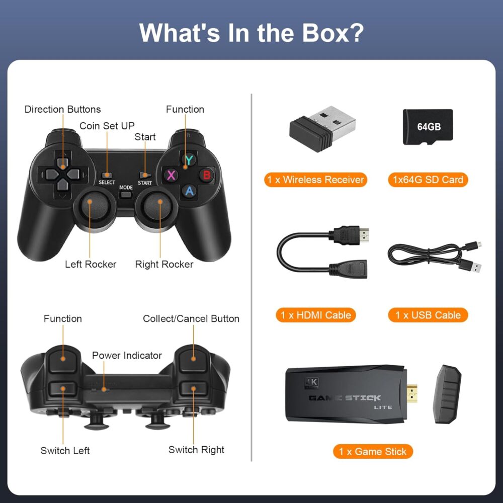 Upgraded Retro Gaming Console, Nostalgia Stick Game with 15 Built-In Emulators, Over 20,000 Games, 4K HDMI Output, 2.4GHz Wireless Controller for TV – Plug and Play (64G) - Image 5