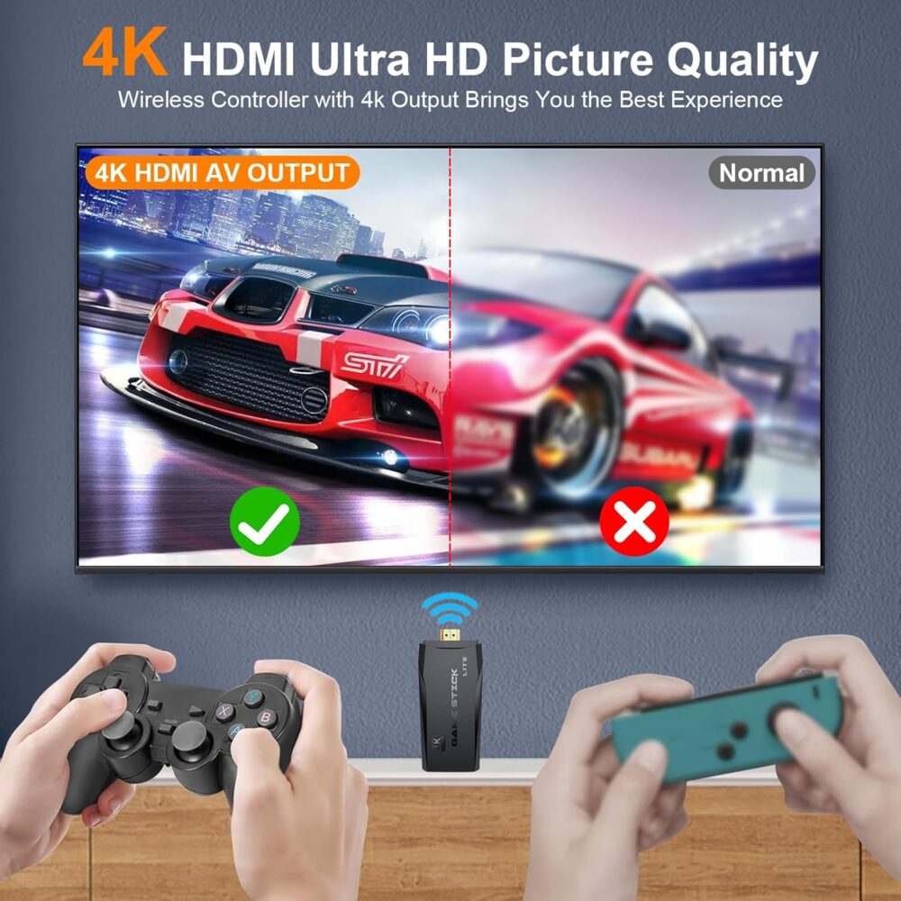 Upgraded Retro Gaming Console, Nostalgia Stick Game with 15 Built-In Emulators, Over 20,000 Games, 4K HDMI Output, 2.4GHz Wireless Controller for TV – Plug and Play (64G) - Image 6