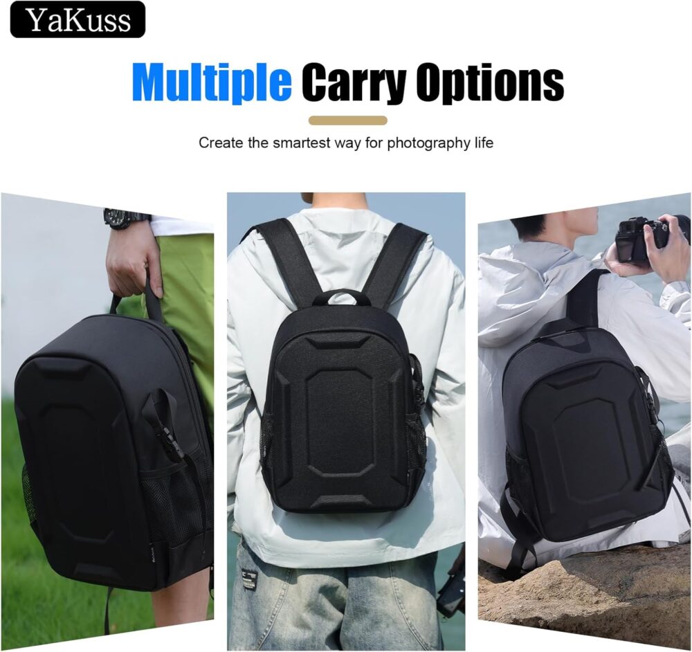 YaKuss Hard Shell Camera Backpack, Shockproof Camera Bag Case with Tripod Strap, for 14" Laptop, Camera Backpacks for Photographers,for Canon Nikon Sony SLR DSLR Mirrorless Camera, Lenses, M, Black - Image 10