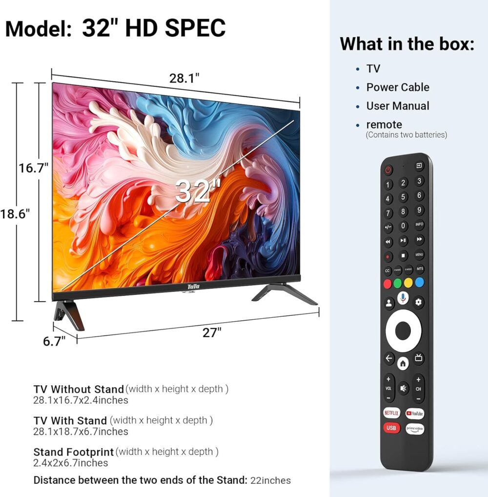 32 Inch 720P HD Smart TV with Google TV, Full HD Slim Design LED Smart TV or Monitor with HDMI, Dolby Audio, Voice Remote, Stream Live(2024 Model) - Image 10