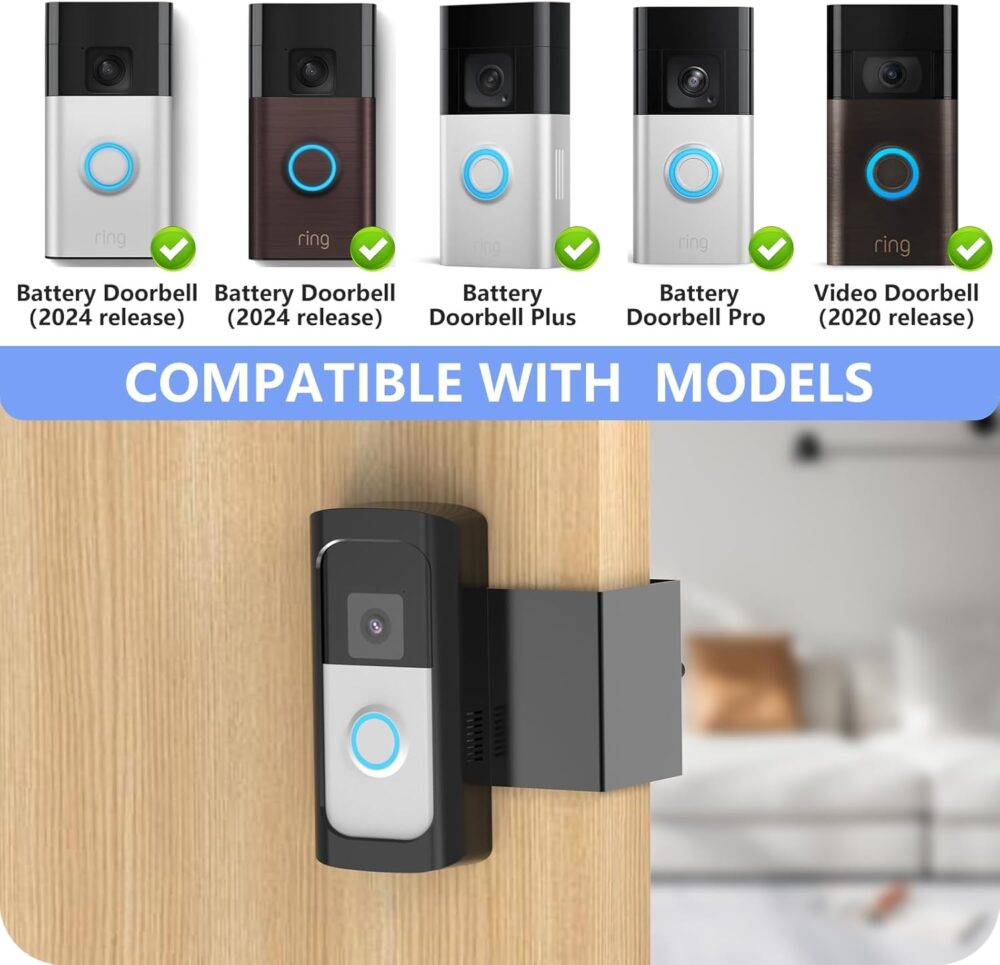 Anti-Theft Ring Video Doorbell Mount, No Drilling Ring Door Mount Compatible with Ring Video Doorbell (2024)/Battery Doorbell Plus/Pro/(2020 Release) for Houses, Not Block Doorbell Sensor(Black) - Image 3