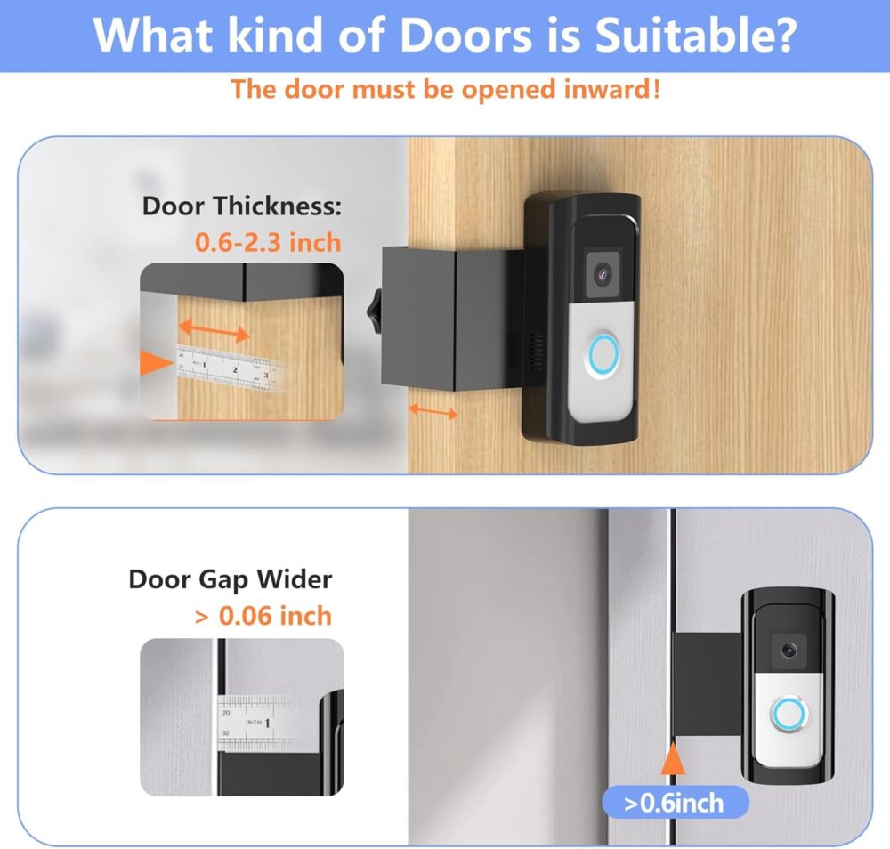 Anti-Theft Ring Video Doorbell Mount, No Drilling Ring Door Mount Compatible with Ring Video Doorbell (2024)/Battery Doorbell Plus/Pro/(2020 Release) for Houses, Not Block Doorbell Sensor(Black) - Image 4