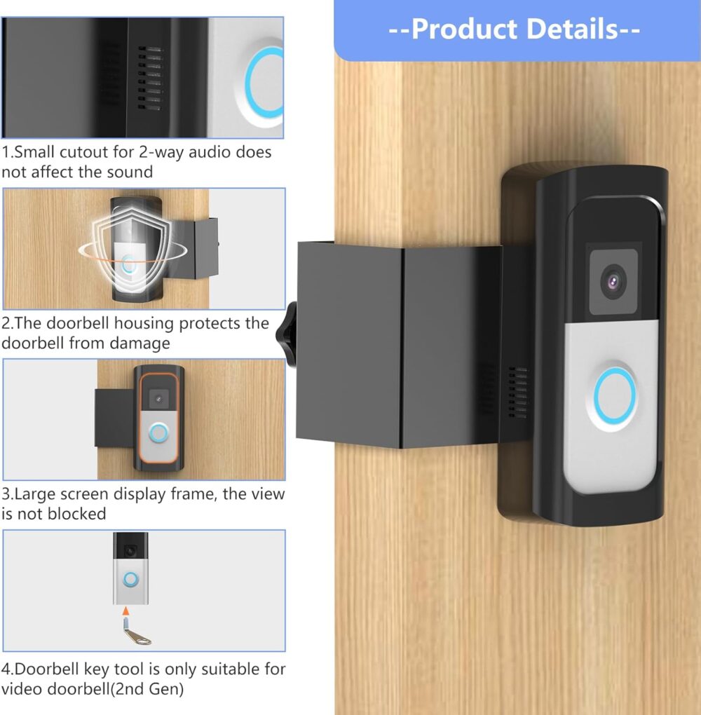 Anti-Theft Ring Video Doorbell Mount, No Drilling Ring Door Mount Compatible with Ring Video Doorbell (2024)/Battery Doorbell Plus/Pro/(2020 Release) for Houses, Not Block Doorbell Sensor(Black) - Image 5