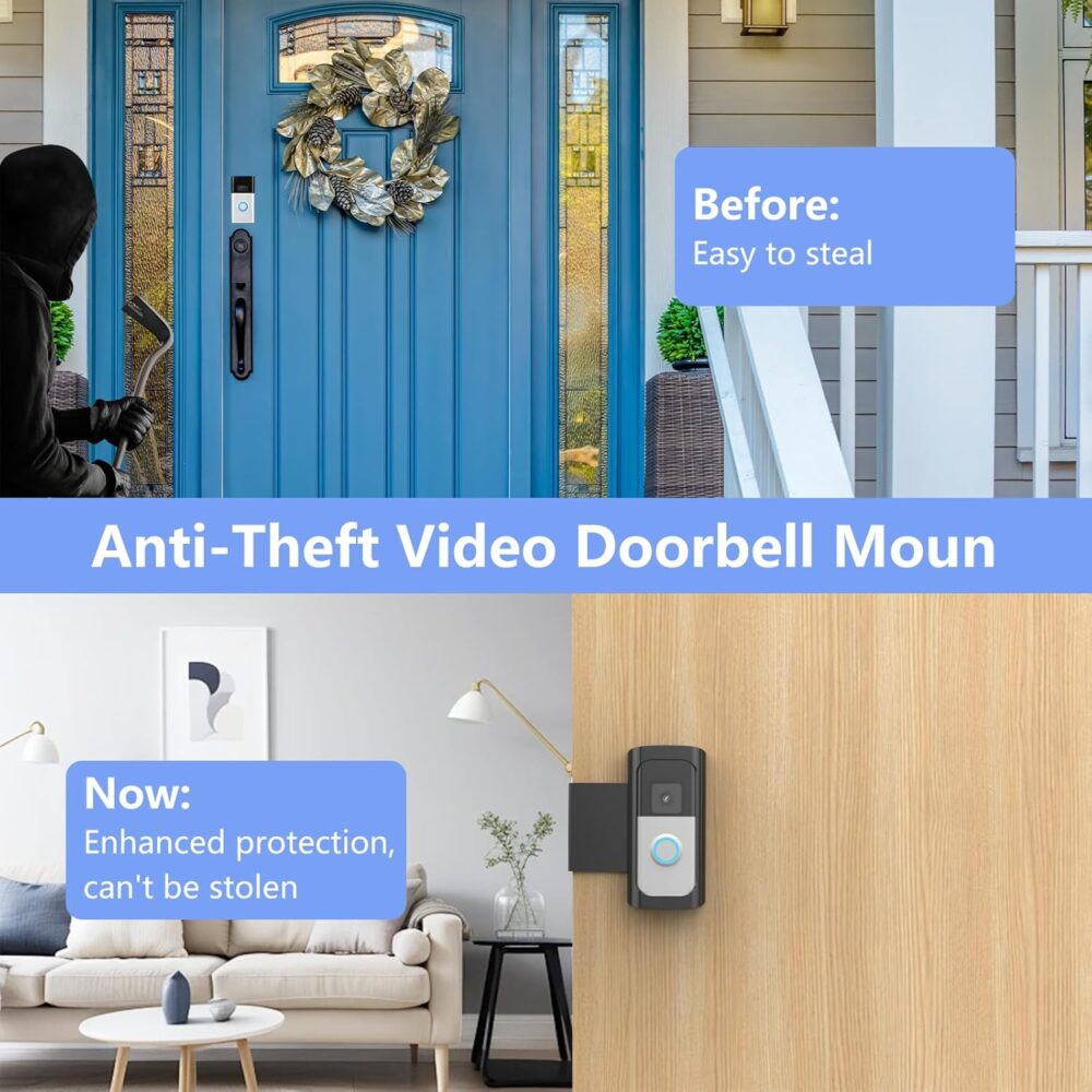 Anti-Theft Ring Video Doorbell Mount, No Drilling Ring Door Mount Compatible with Ring Video Doorbell (2024)/Battery Doorbell Plus/Pro/(2020 Release) for Houses, Not Block Doorbell Sensor(Black) - Image 6