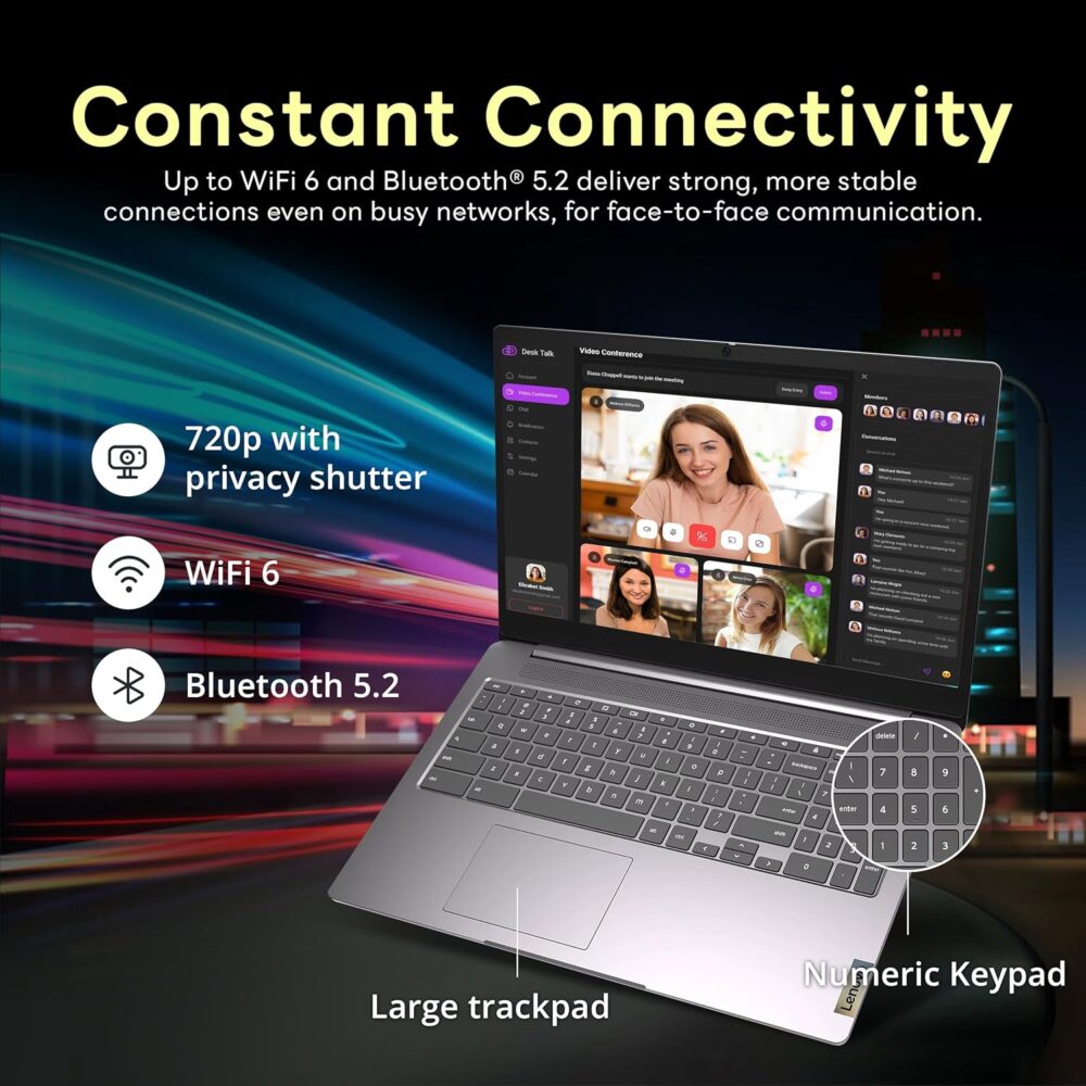 Lenovo Ideapad 3 15.6" FHD Chromebook, Intel Celeron N4500, 4GB RAM, 224GB Storage (64GB SSD+160GB Docking Station Set), ‎Intel UHD Graphics, Full Size Keyboard, Chrome OS, Artic Gray - Image 5
