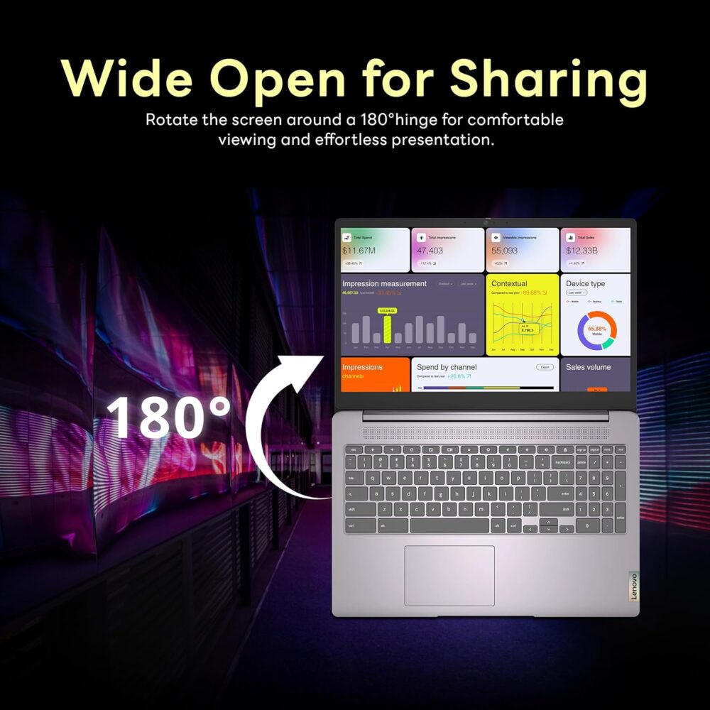 Lenovo Ideapad 3 15.6" FHD Chromebook, Intel Celeron N4500, 4GB RAM, 224GB Storage (64GB SSD+160GB Docking Station Set), ‎Intel UHD Graphics, Full Size Keyboard, Chrome OS, Artic Gray - Image 7