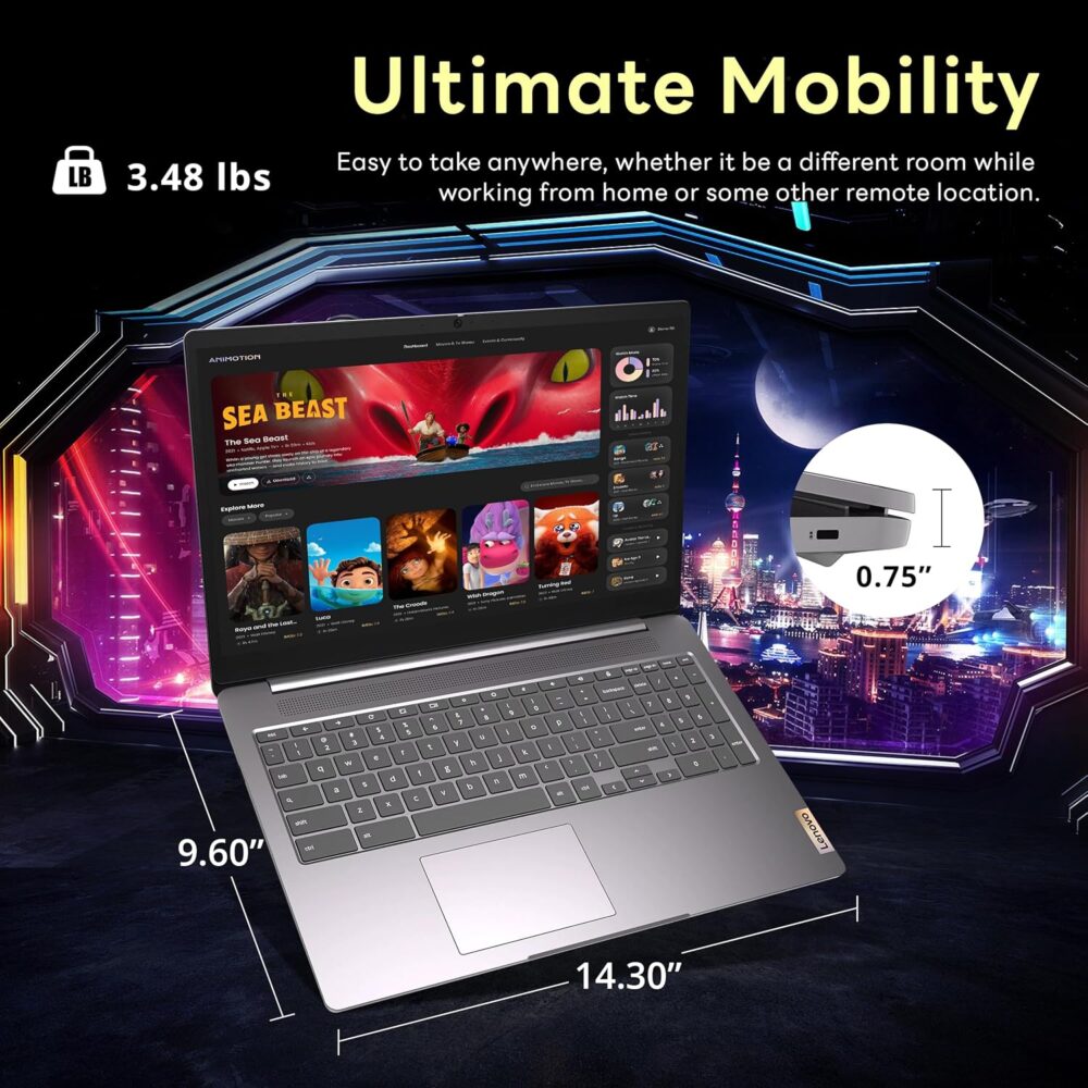 Lenovo Ideapad 3 15.6" FHD Chromebook, Intel Celeron N4500, 4GB RAM, 224GB Storage (64GB SSD+160GB Docking Station Set), ‎Intel UHD Graphics, Full Size Keyboard, Chrome OS, Artic Gray - Image 9
