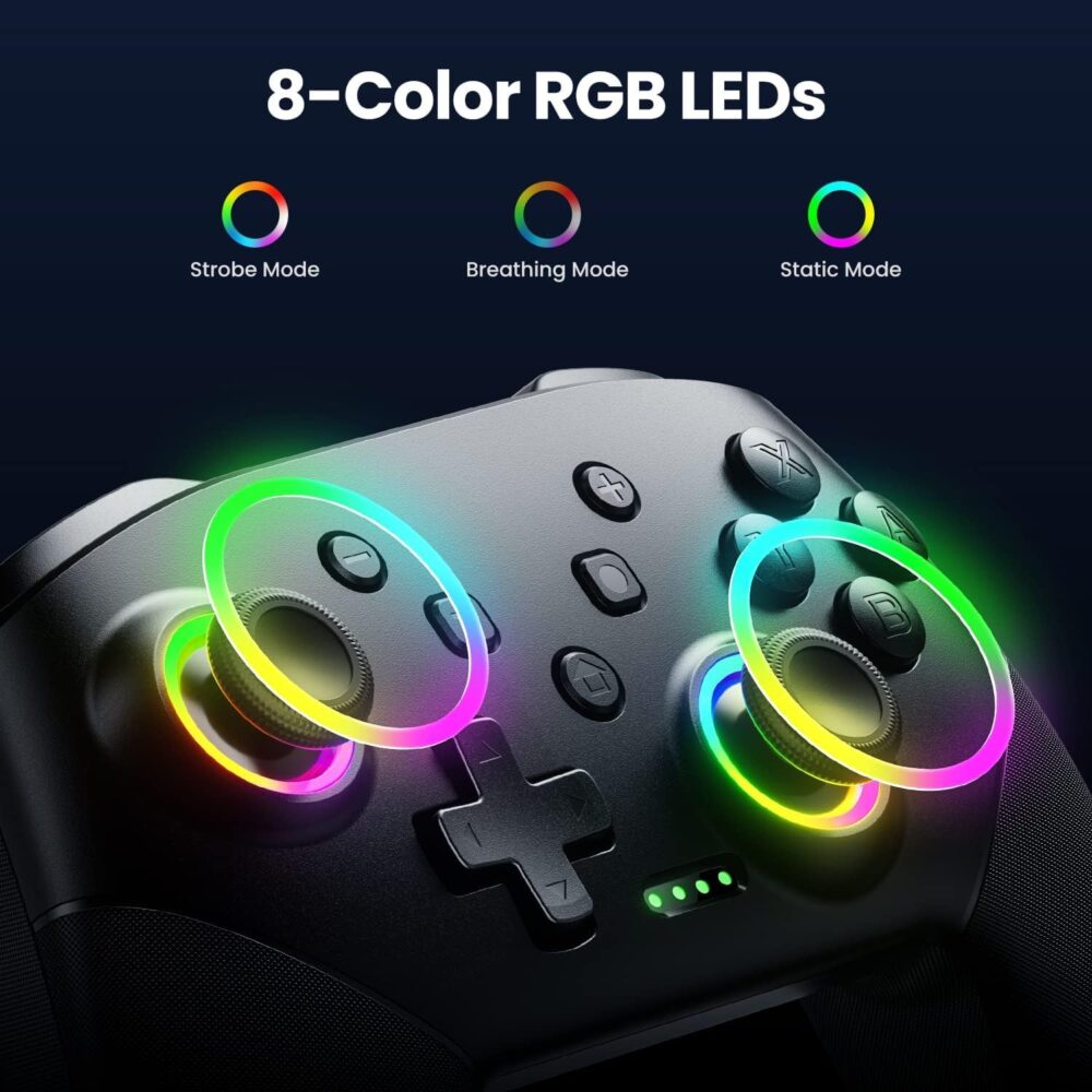 VOYEE Switch Controller Wireless, Pro Controllers Compatible with Switch Lite/OLED/PC, One-Key Pairing Gamepad with 9-Color RGB LEDs 1000mAh Battery 6-Axis Motion Wake Up Function - Image 3
