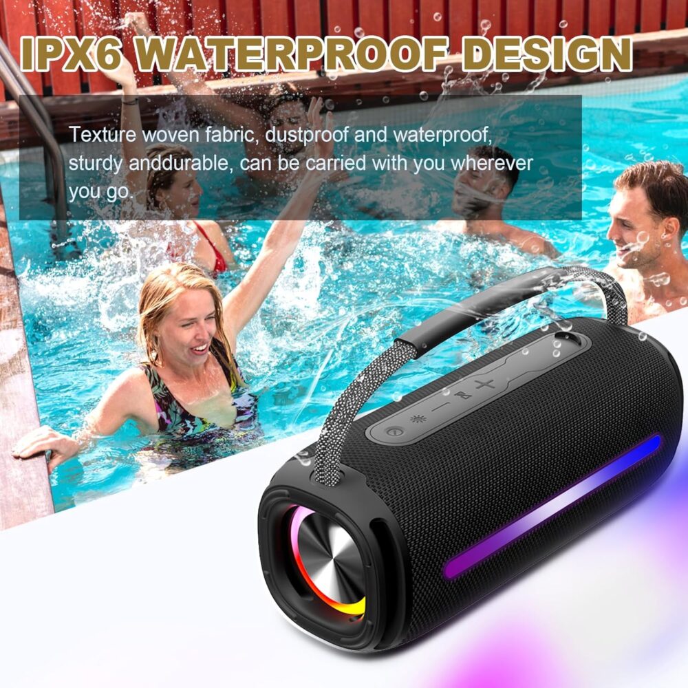 Portable Bluetooth Speaker, Outdoor Waterproof Wireless Speaker with Colorful Flashing Lights, 20W Super Bass, TWS Pairing Suitable for Outdoor, Party, Home, Beach, Travel (Black) - Image 3