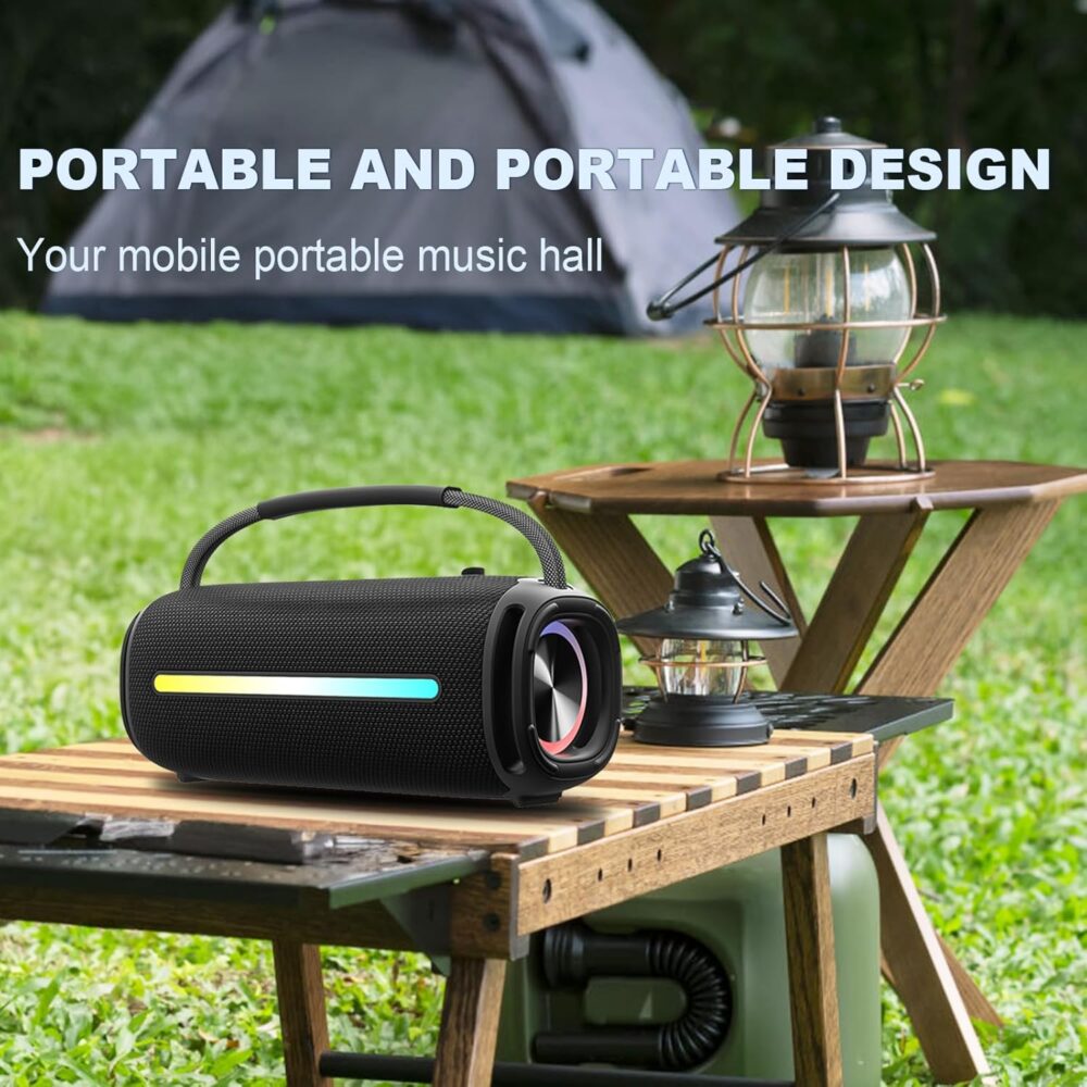 Portable Bluetooth Speaker, Outdoor Waterproof Wireless Speaker with Colorful Flashing Lights, 20W Super Bass, TWS Pairing Suitable for Outdoor, Party, Home, Beach, Travel (Black) - Image 4