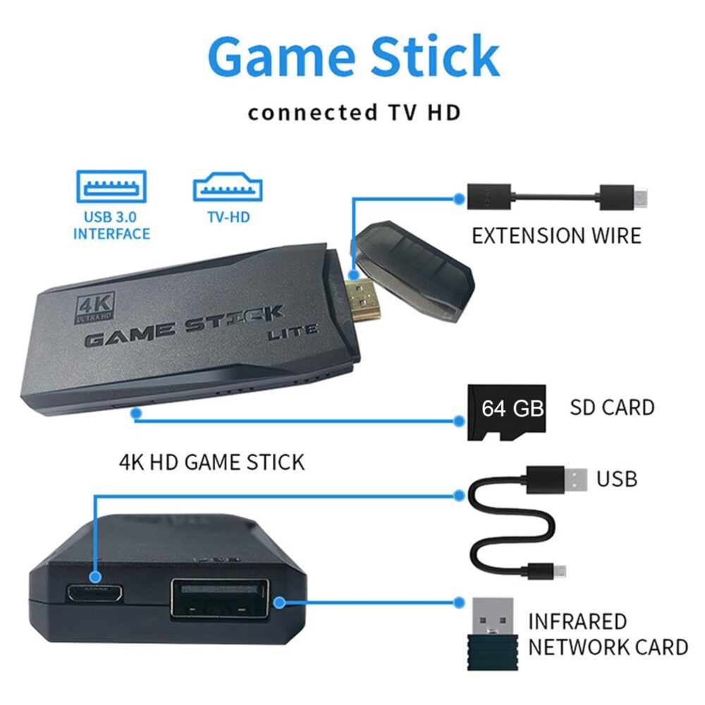 20,000+ Games Wireless Retro Game Console, 9 Emulators 4k Hdmi Output, Retro Video Game Stick with Built-in 2.4GHz Wireless Controller，Plug and Play for TV - Image 7