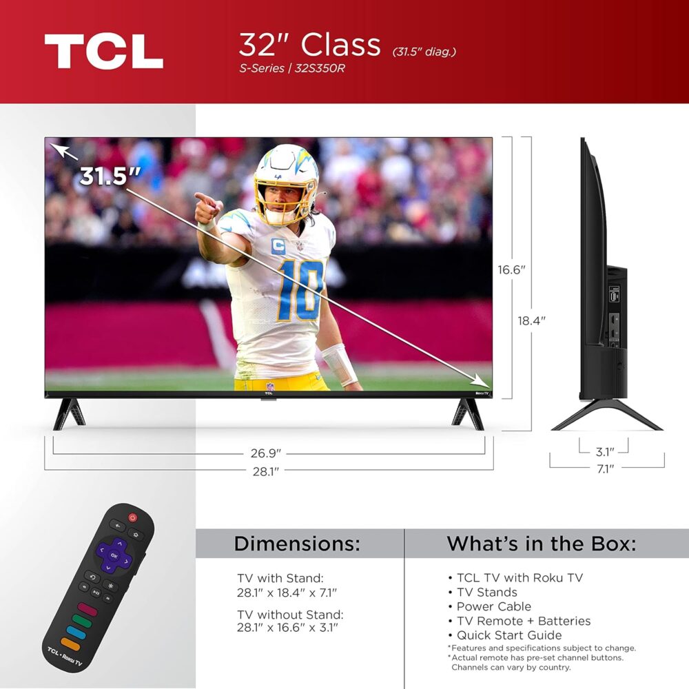 TCL 32-Inch Class S3 1080p LED Smart TV with Roku TV (32S350R, 2023 Model), Compatible with Alexa, Google Assistant, and Apple HomeKit Compatibility, Streaming FHD Television,Black - Image 4