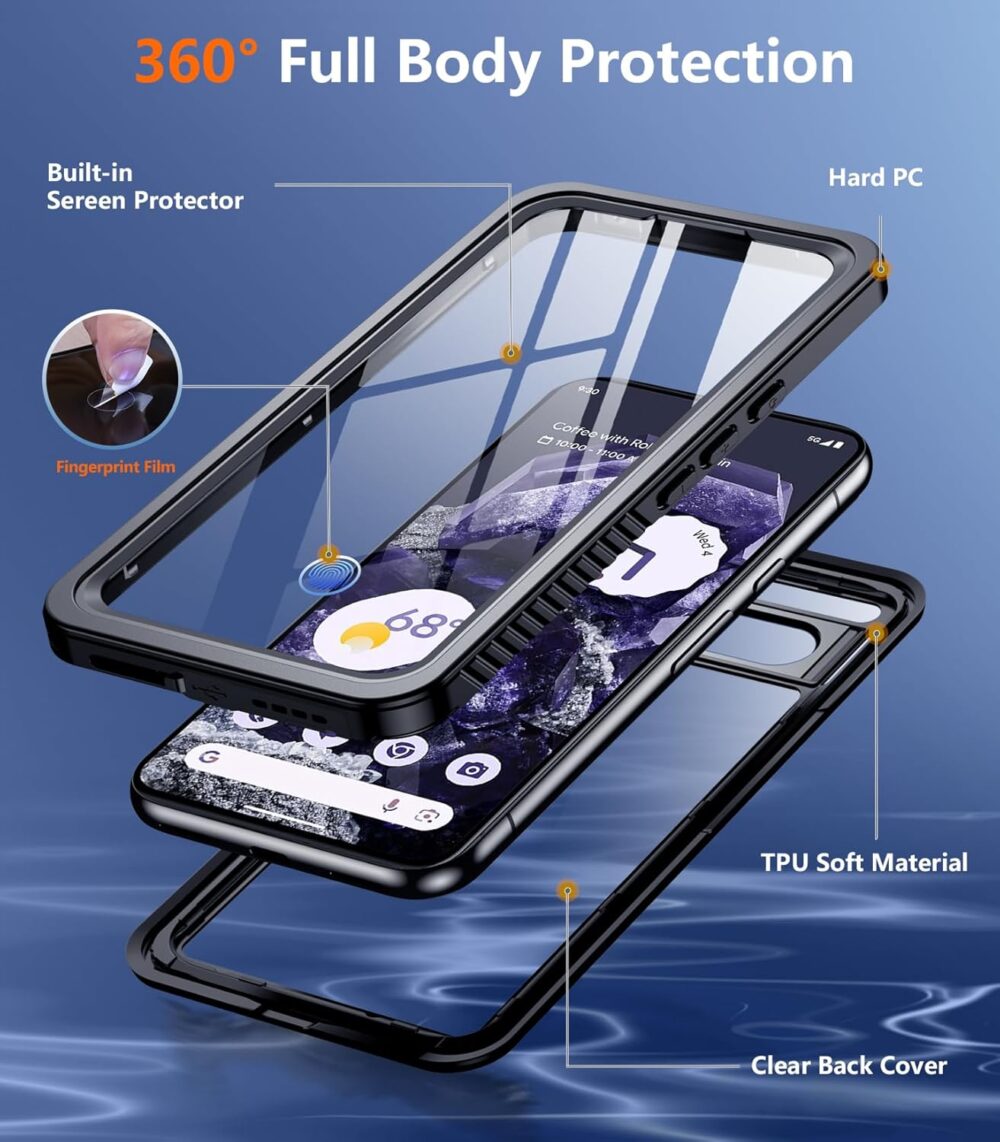 Temdan for Google Pixel 8 Case Waterproof, Built-in Lens & Screen Protector[Full Body Shockproof][Military Drop Proof][Dustproof][IP68 Underwater] Protective Cover for Pixel 8 6.2”-Black/Clear - Image 6