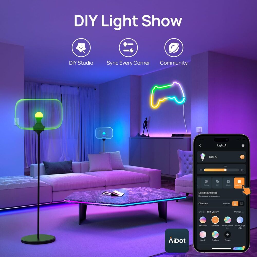 Linkind Smart Light Bulbs, Smart Bulb That Work with Alexa & Google Home, LED Light Bulbs Color Changing, 104 Preset Scene, Music Sync, A19 E26 2.4GHz RGBTW WiFi Bluetooth Light Bulb 60W, 800LM, 4Pack - Image 7