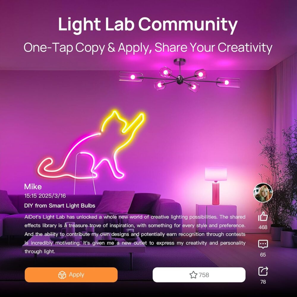Linkind Smart Light Bulbs, Smart Bulb That Work with Alexa & Google Home, LED Light Bulbs Color Changing, 104 Preset Scene, Music Sync, A19 E26 2.4GHz RGBTW WiFi Bluetooth Light Bulb 60W, 800LM, 4Pack - Image 8