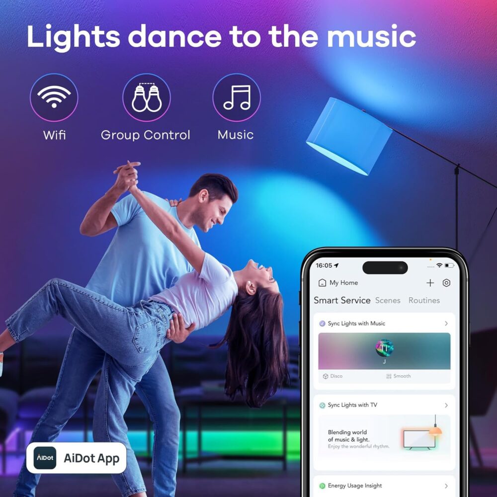 Linkind Smart Light Bulbs, Smart Bulb That Work with Alexa & Google Home, LED Light Bulbs Color Changing, 104 Preset Scene, Music Sync, A19 E26 2.4GHz RGBTW WiFi Bluetooth Light Bulb 60W, 800LM, 4Pack - Image 10