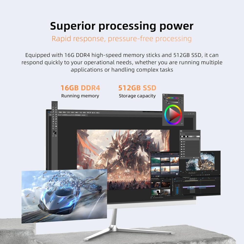 23.8" All in One Desktop Computer,All-in-one Desktop,Intel Quad-Core N5095 Processor,16GB RAM, 512GB SSD, Dual-Band WiFi 2.4/5.0Ghz & Bluetooth, Windows 11, Includes Keyboard and Mouse Set - Image 8