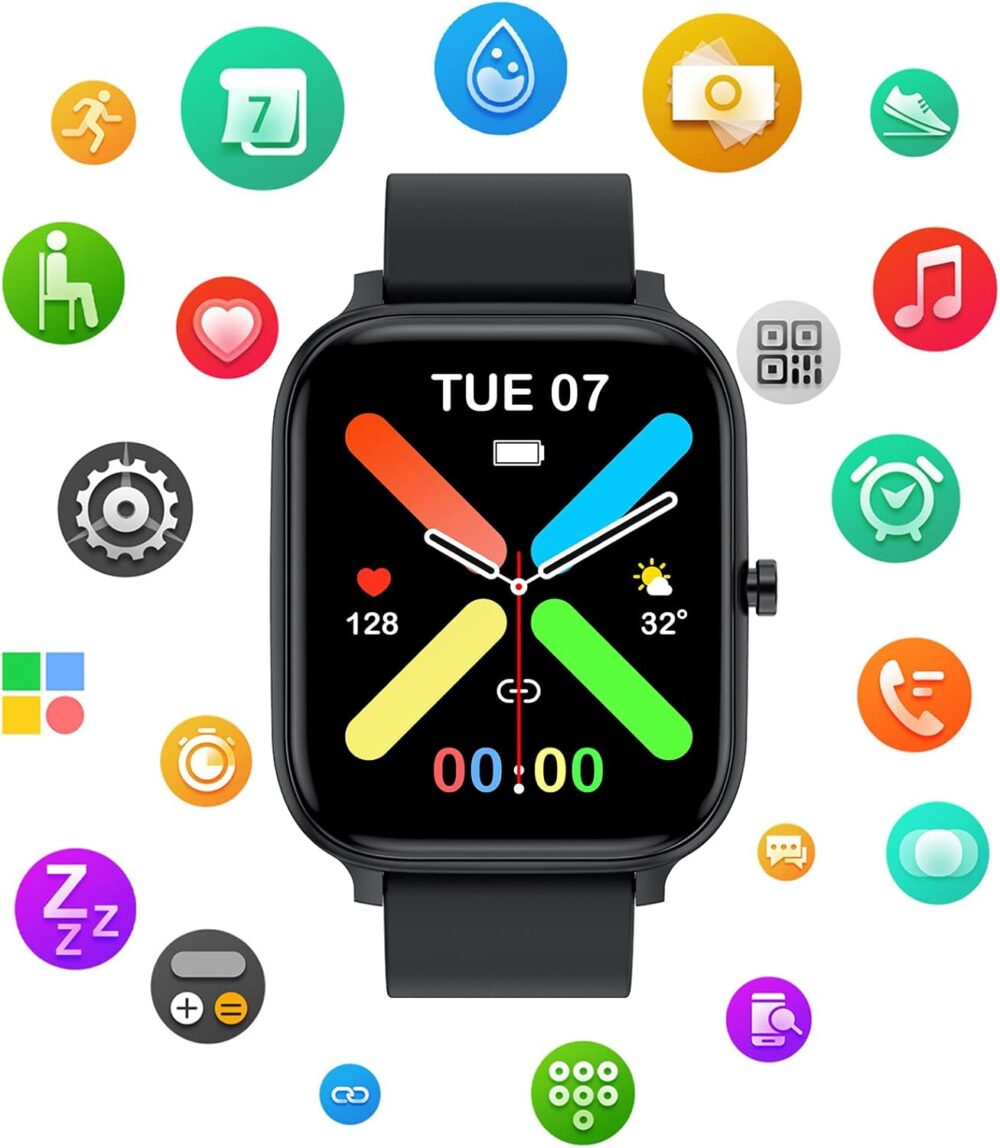 Smart Watch for Men Women Compatible with iPhone Samsung Android Phone 1.83 inch Full Touch Screen IP68 Waterproof Bluetooh Fitness Tracker Heart Rate/Sleep Monitor, Black - Image 9